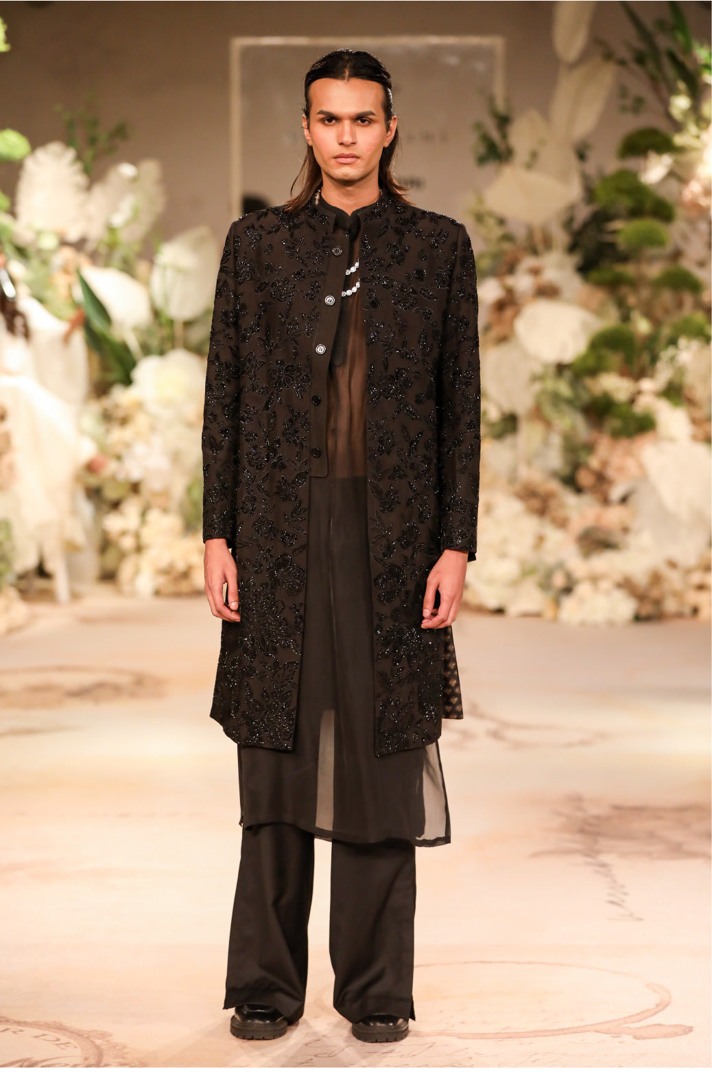 Black Embroidered Sherwani Set