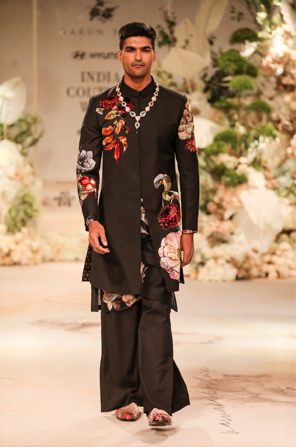 Black Applique Sherwani Set