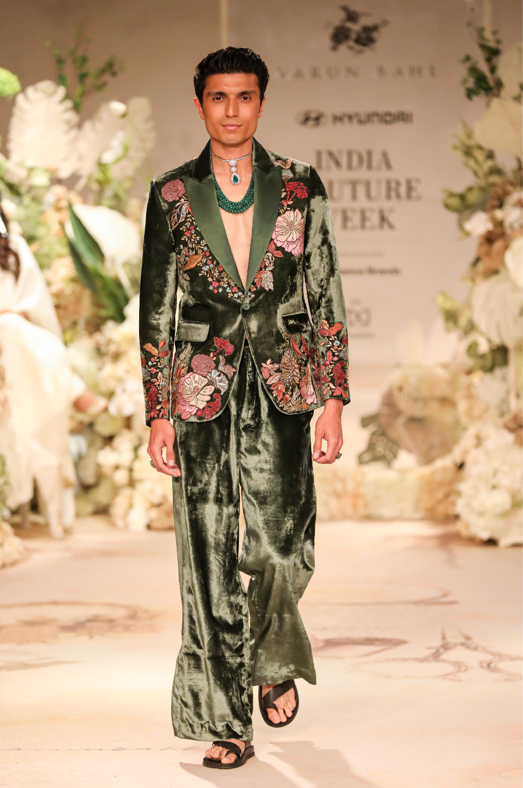 Green Embroidered Velvet Suit