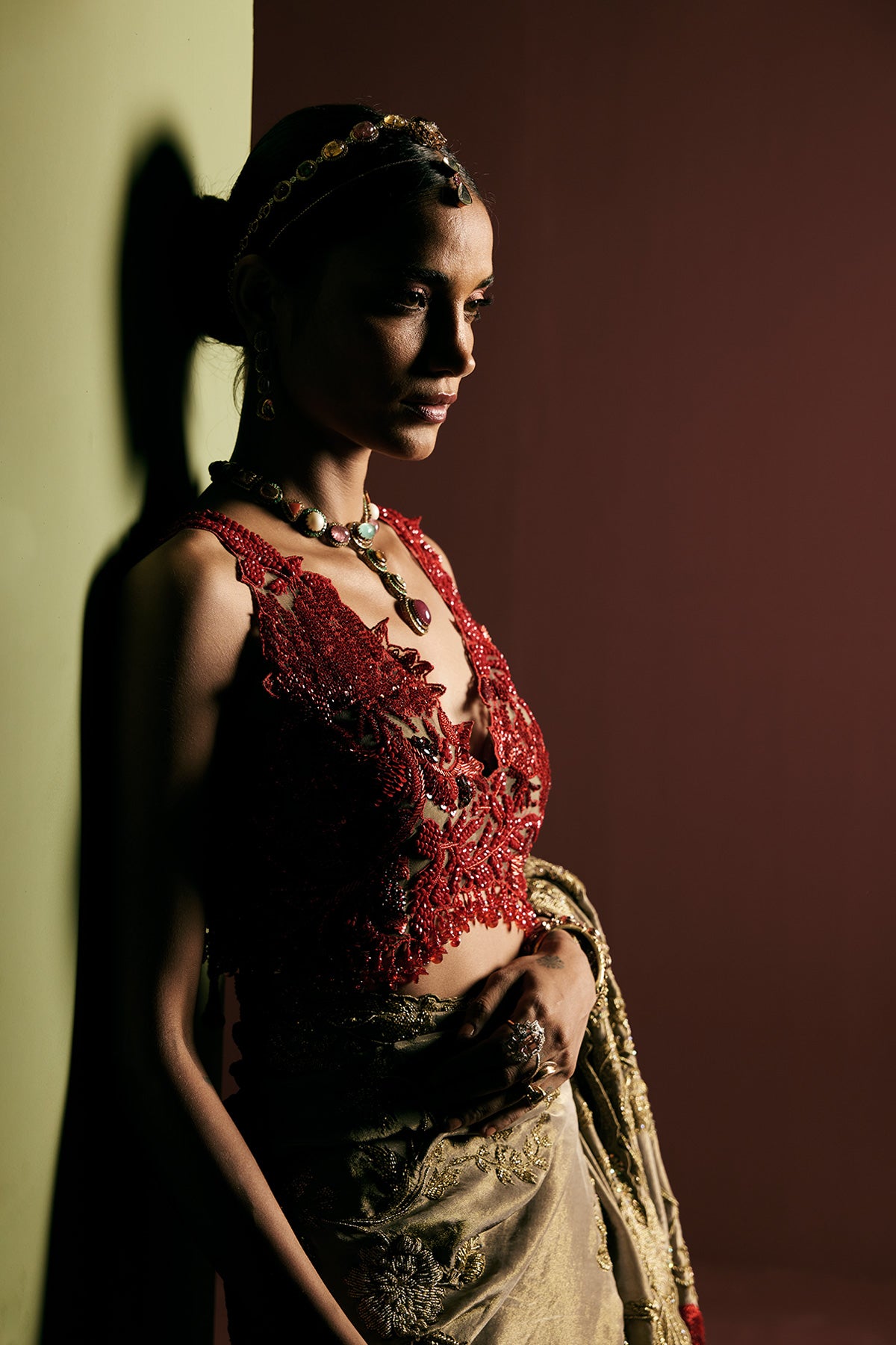 Tissue Embroidered Draped saree set
