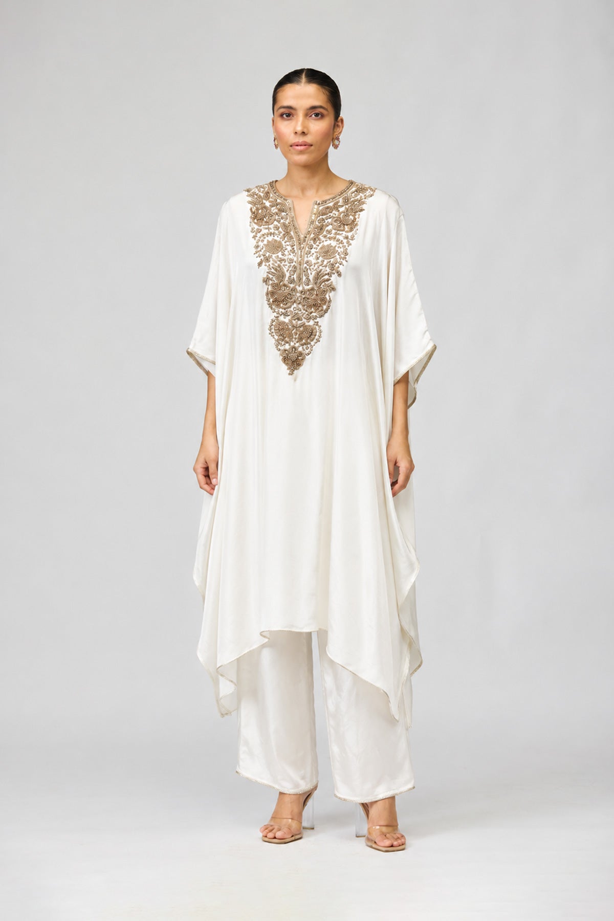 Ivory Embroidered Kaftan Set