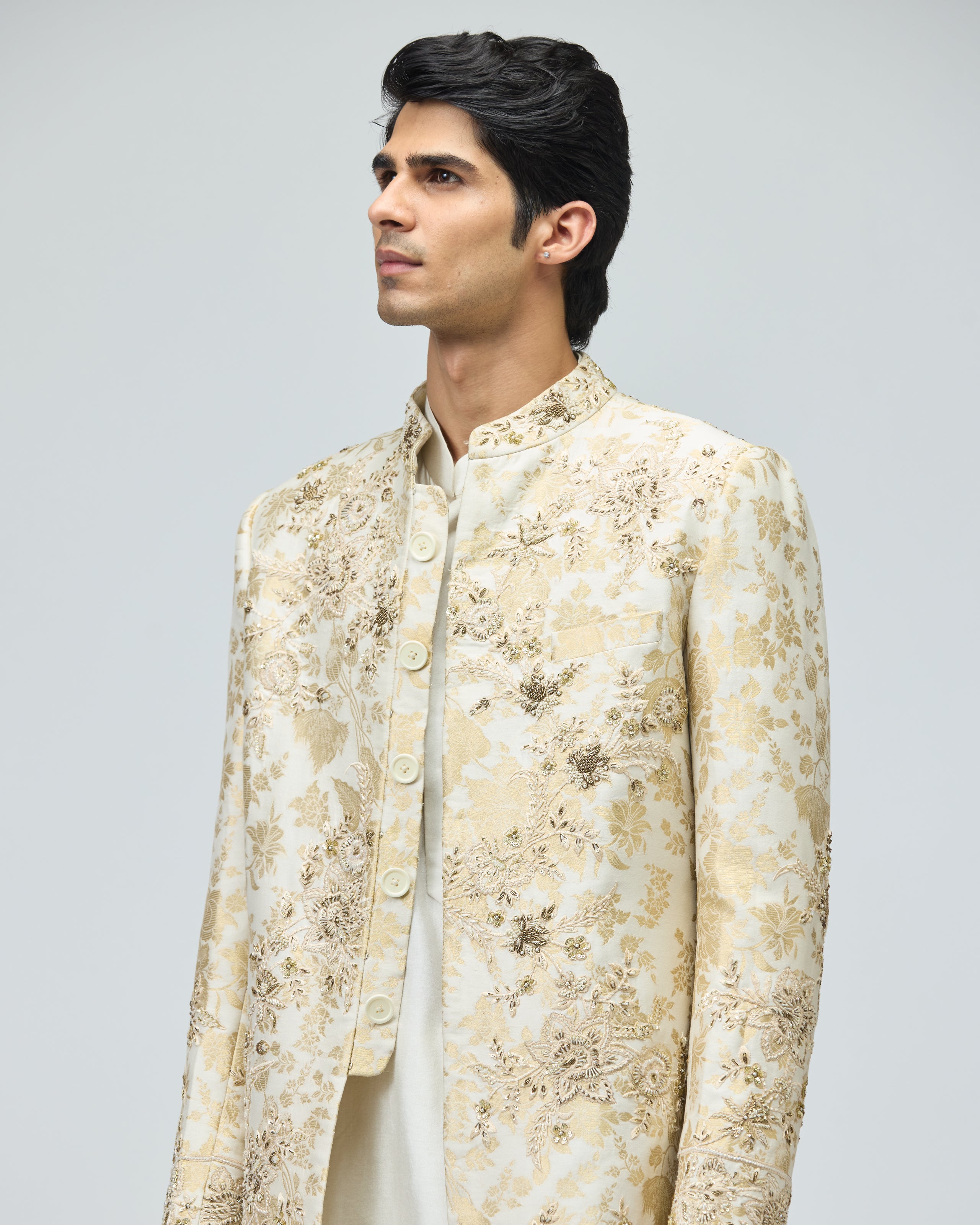 BEIGE BROCADE SHERWANI