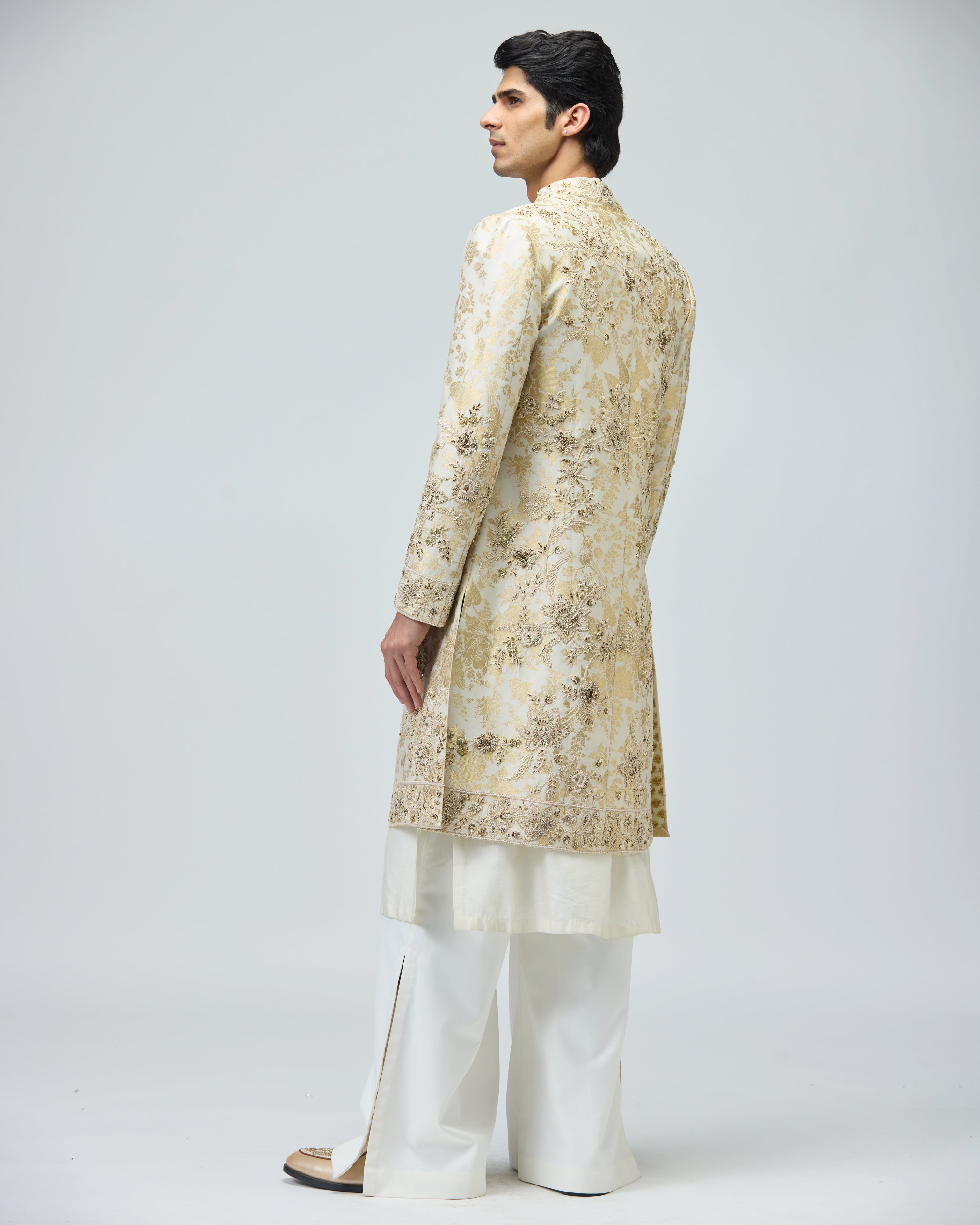 BEIGE BROCADE SHERWANI