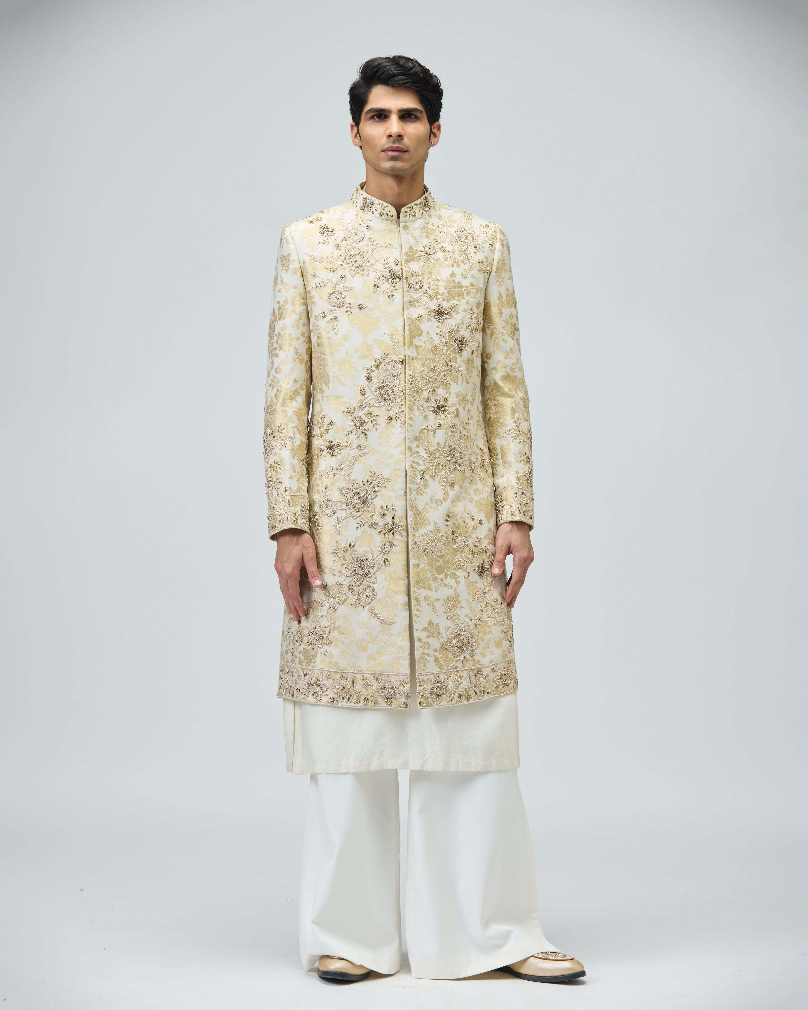 BEIGE BROCADE SHERWANI