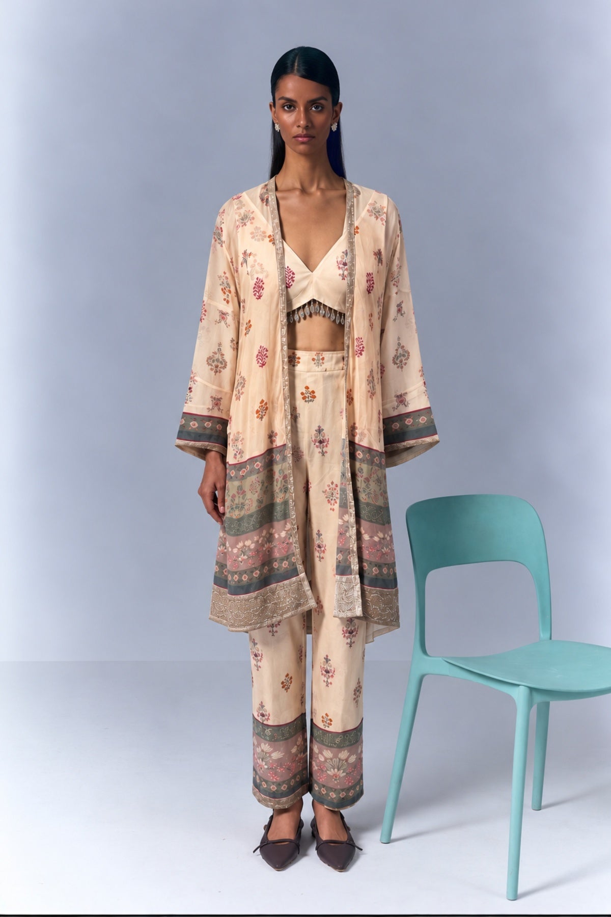 Ivory Printed Cape Set