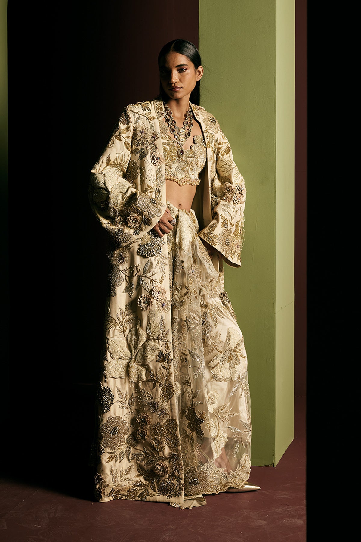 Golden floral jacket Set