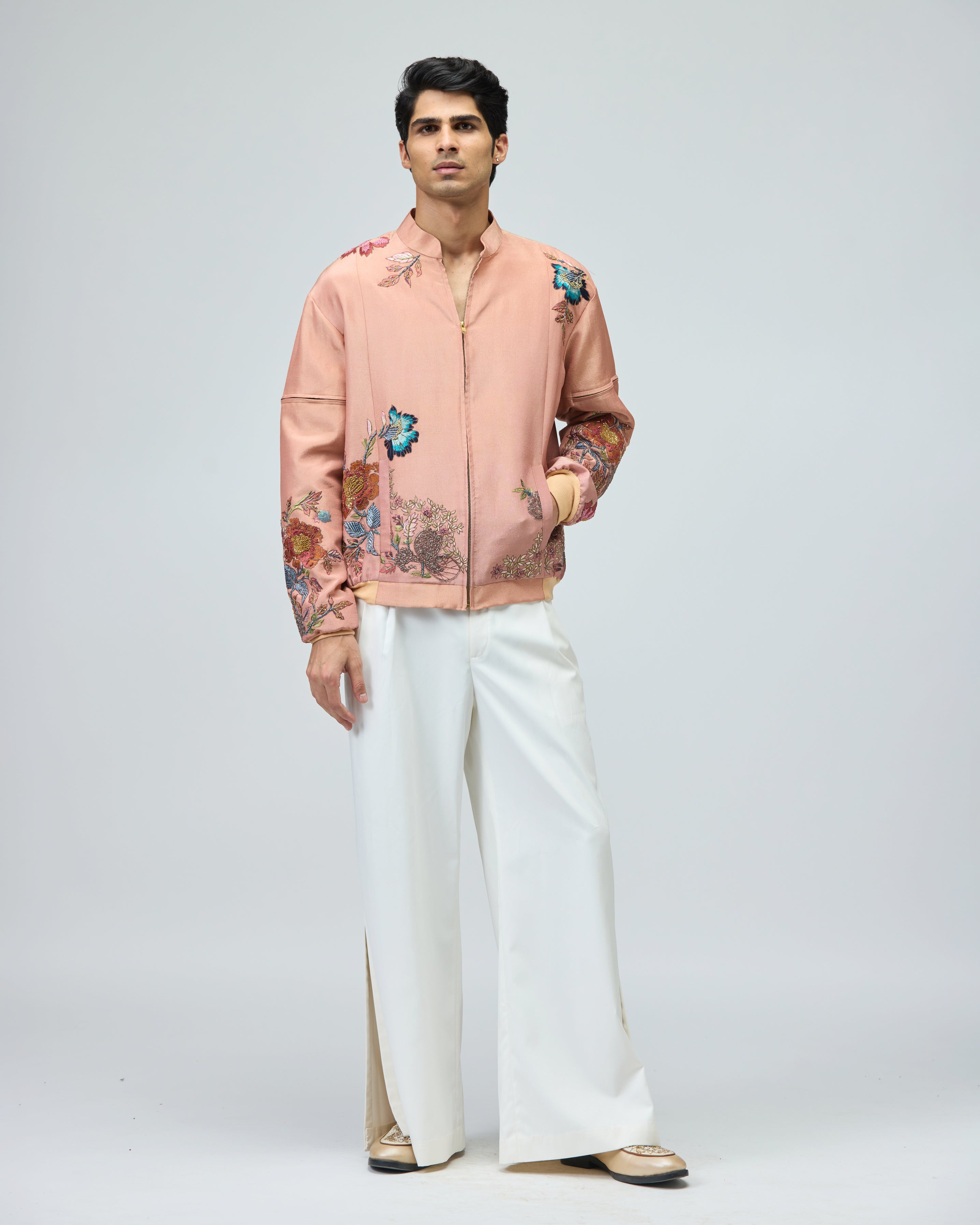 PINK VISCOSE TISSUE BOMBER JACKET