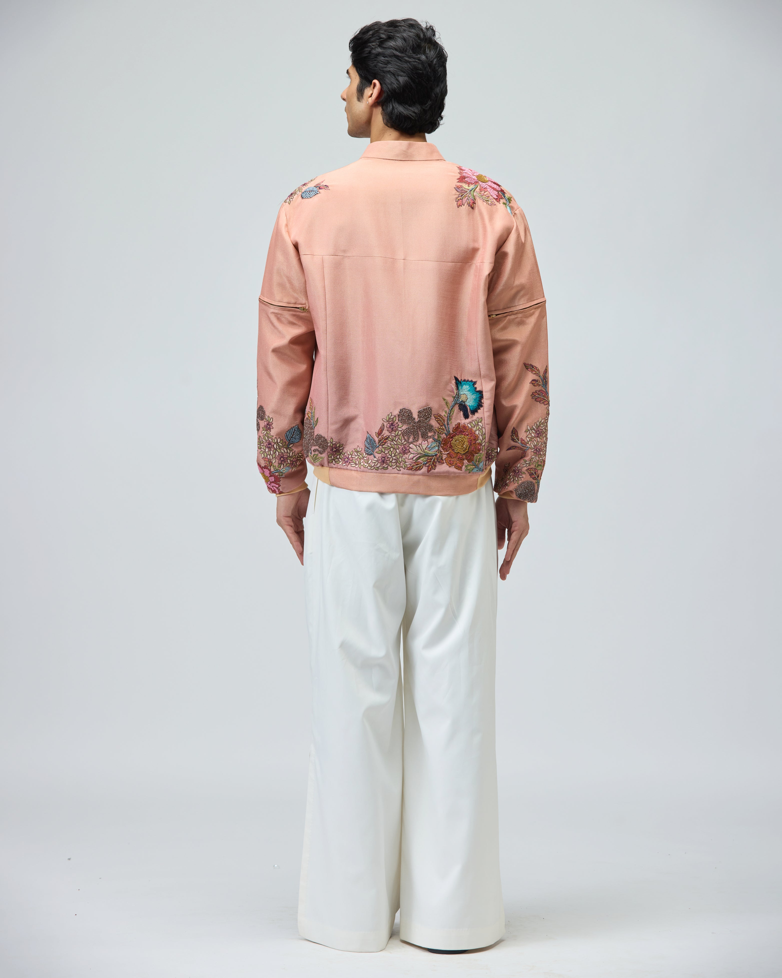 PINK VISCOSE TISSUE BOMBER JACKET