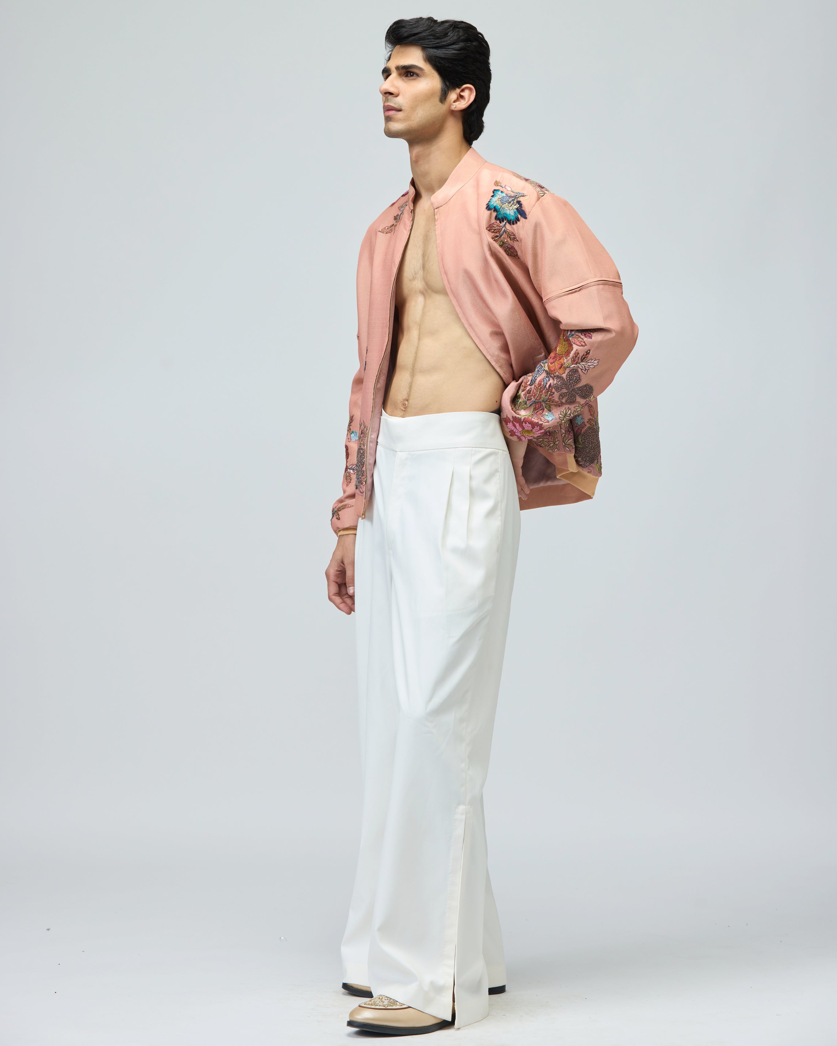 PINK VISCOSE TISSUE BOMBER JACKET