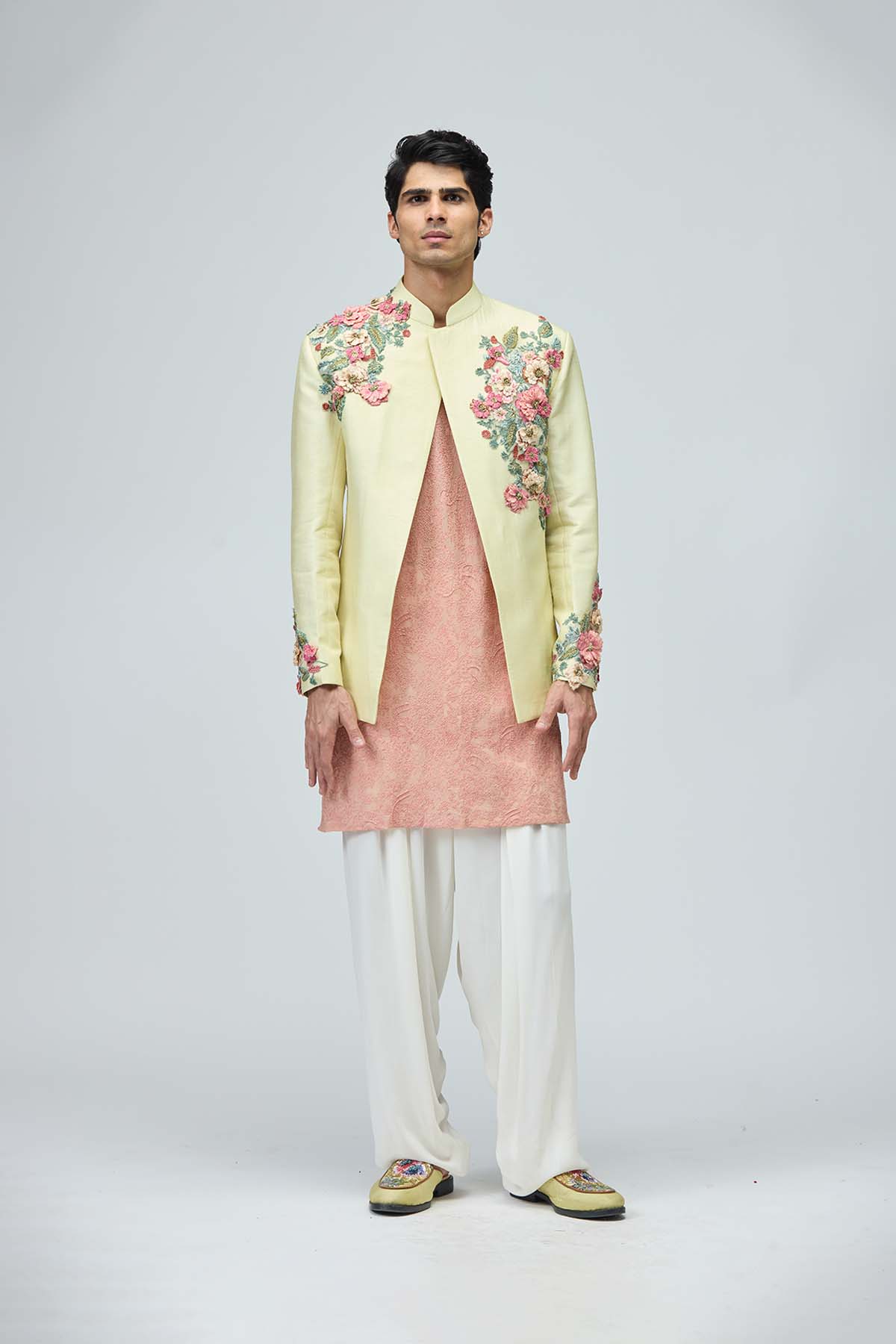 Pastel Floral Bandhgala Set