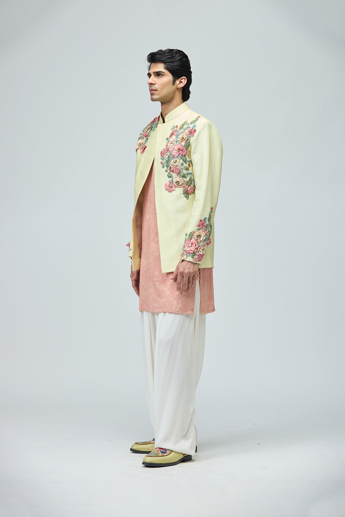 Pastel Floral Bandhgala Set