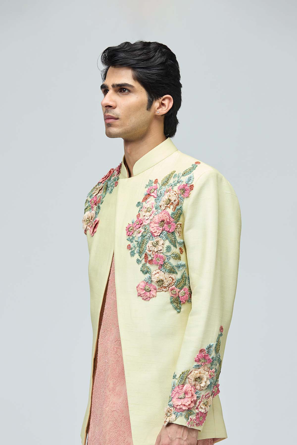Pastel Floral Bandhgala Set