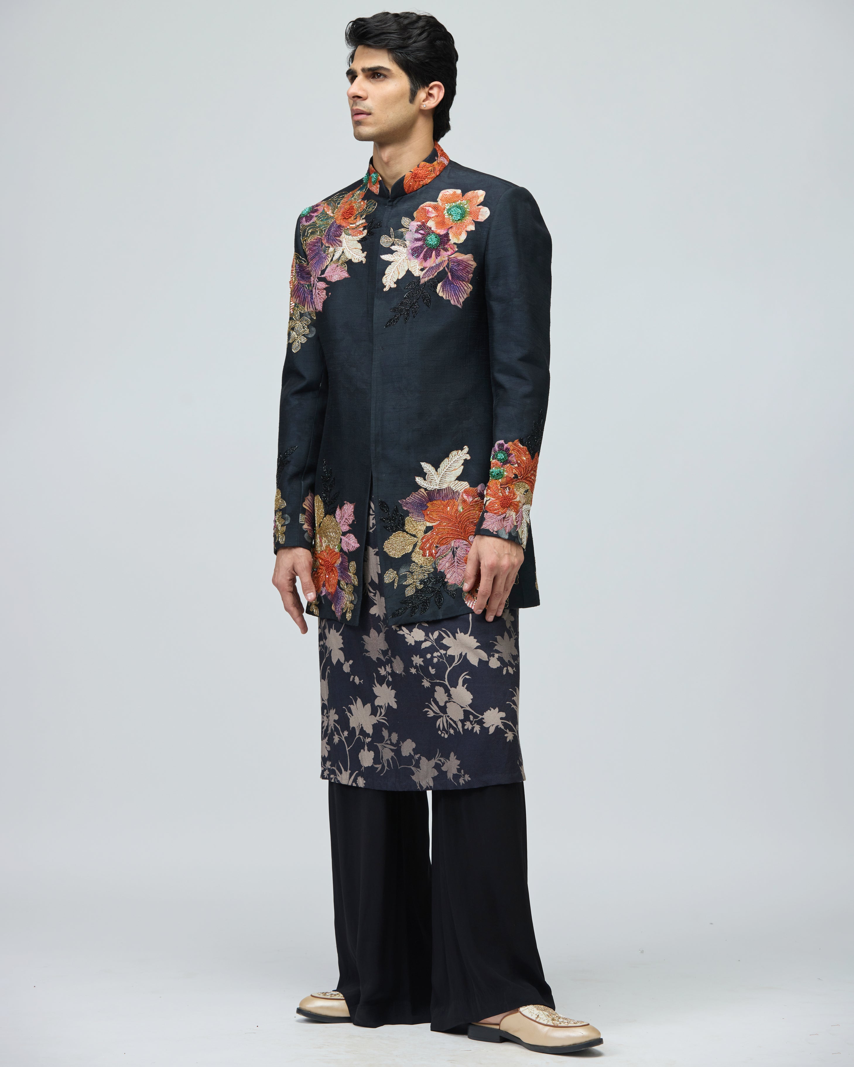 BLACK SHERWANI SET