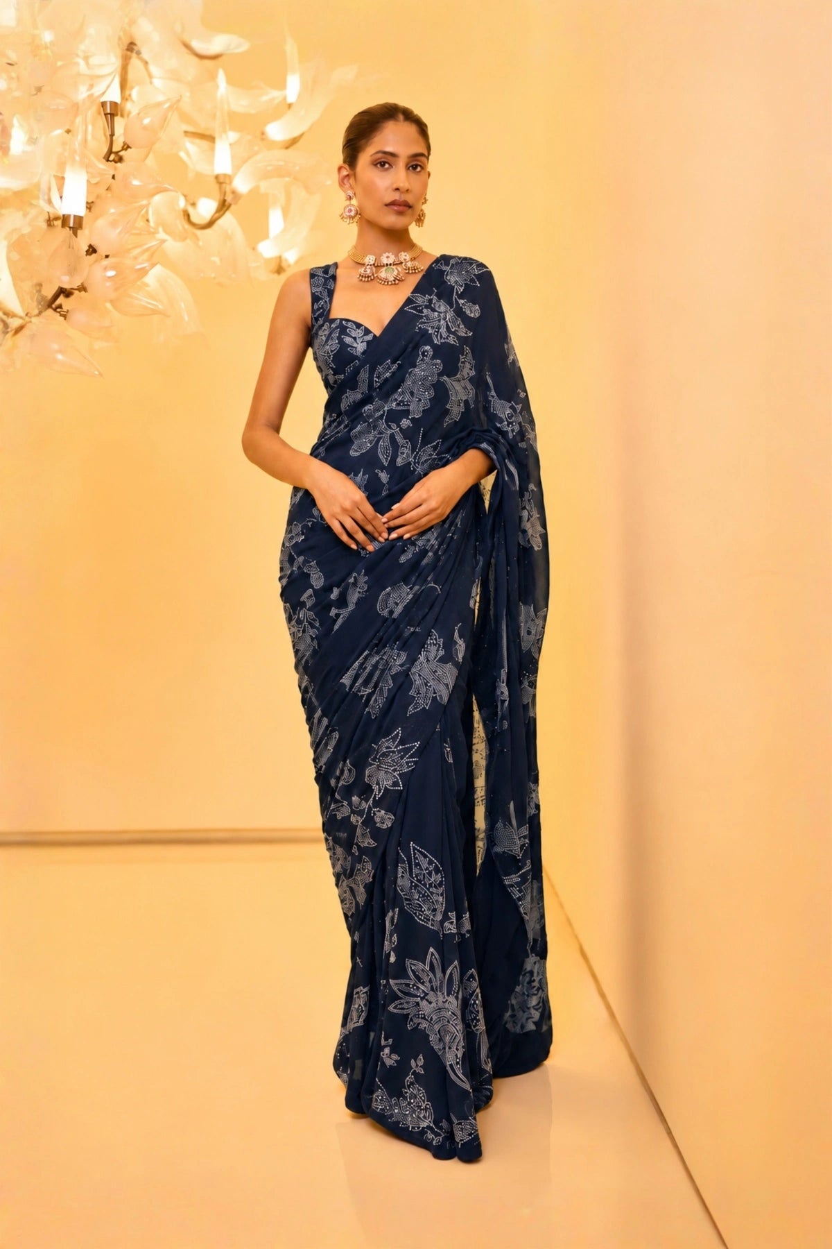 Swarovski Blue Saree Set