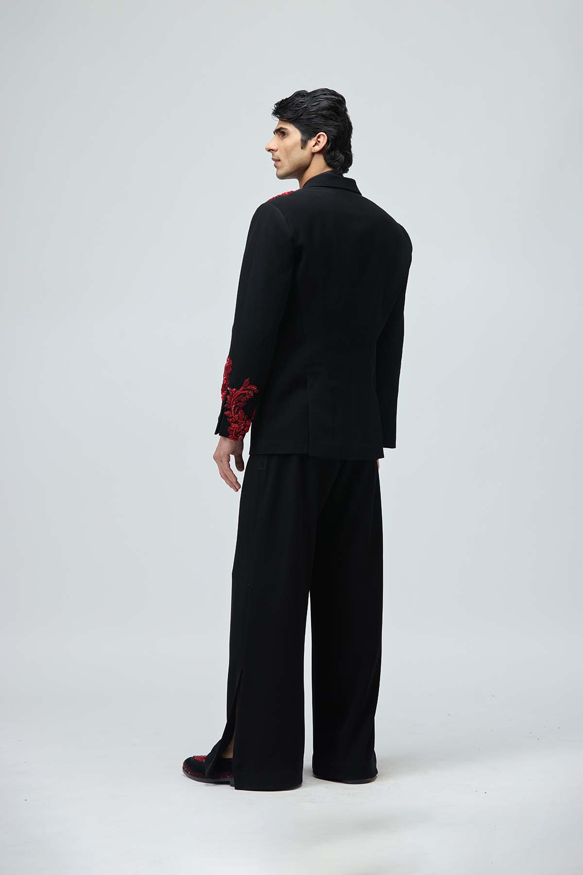 Black Crimson Embellished Tuxedo Set