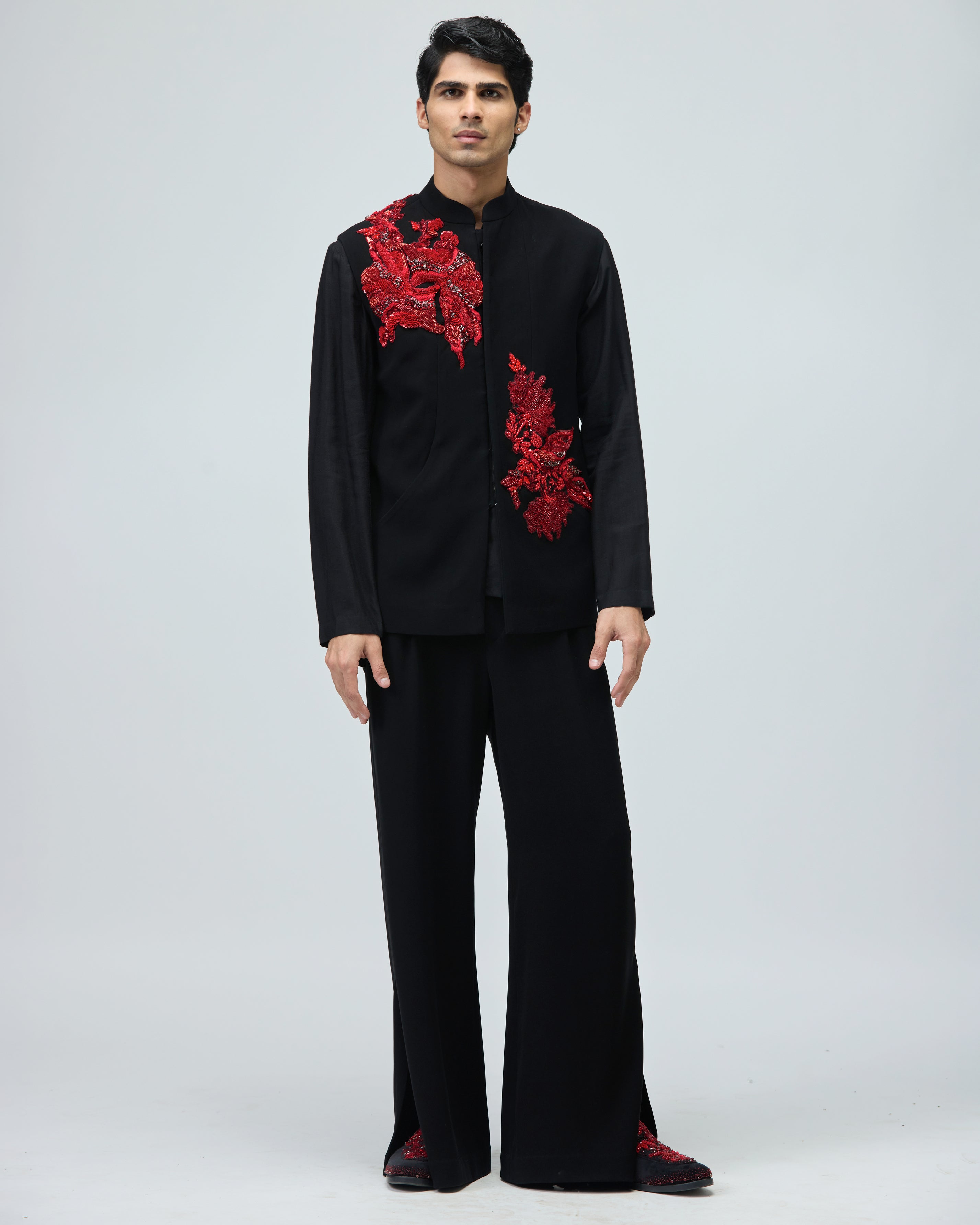 BLACK MICRO SUITING BUNDI SET