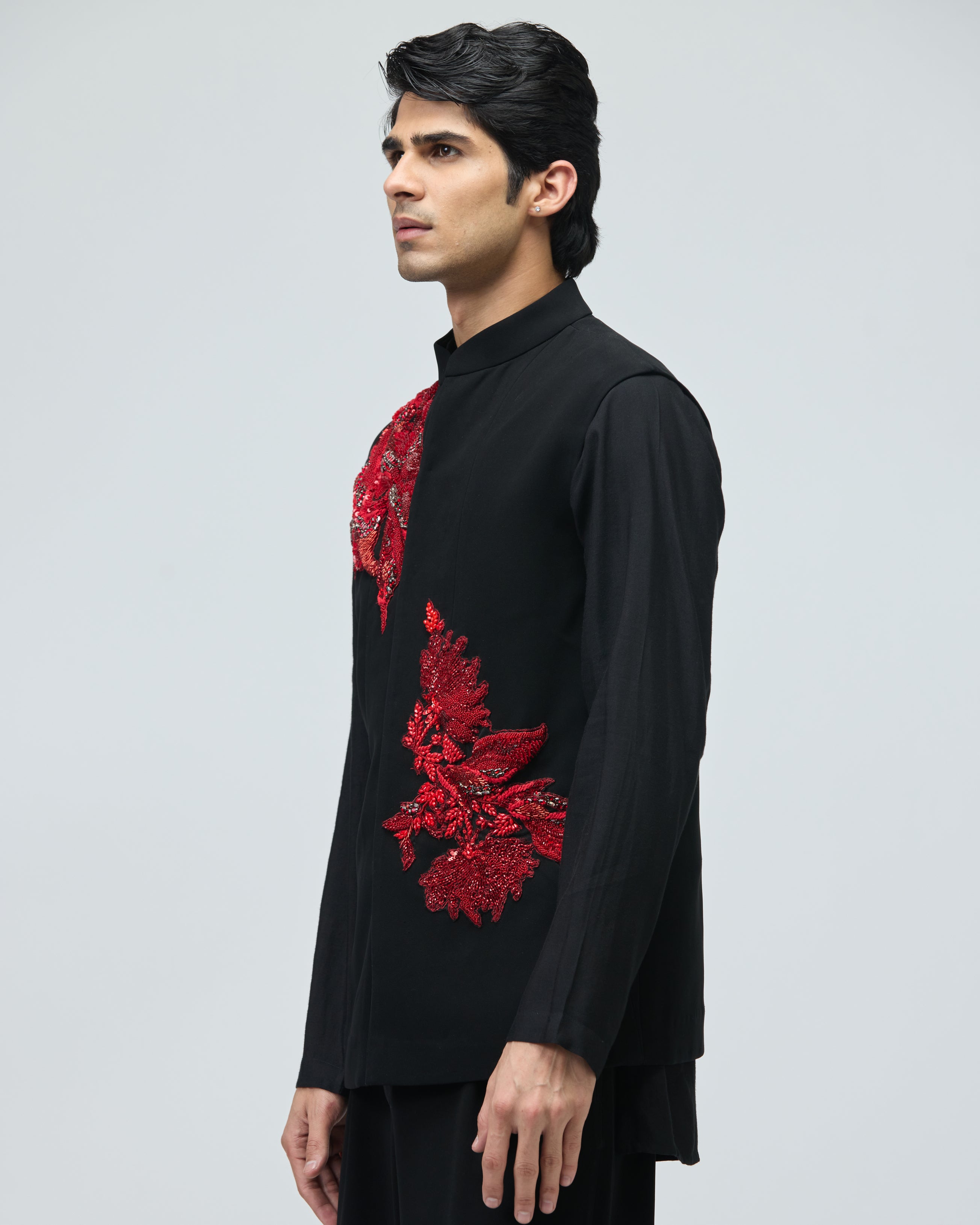 BLACK MICRO SUITING BUNDI SET