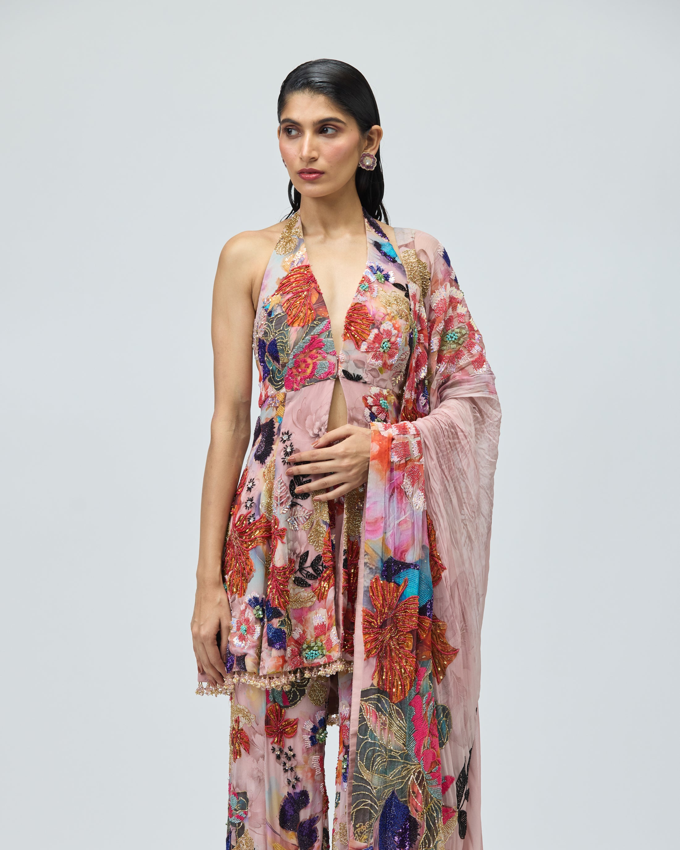 GGT HALTER NECK SHARARA SET