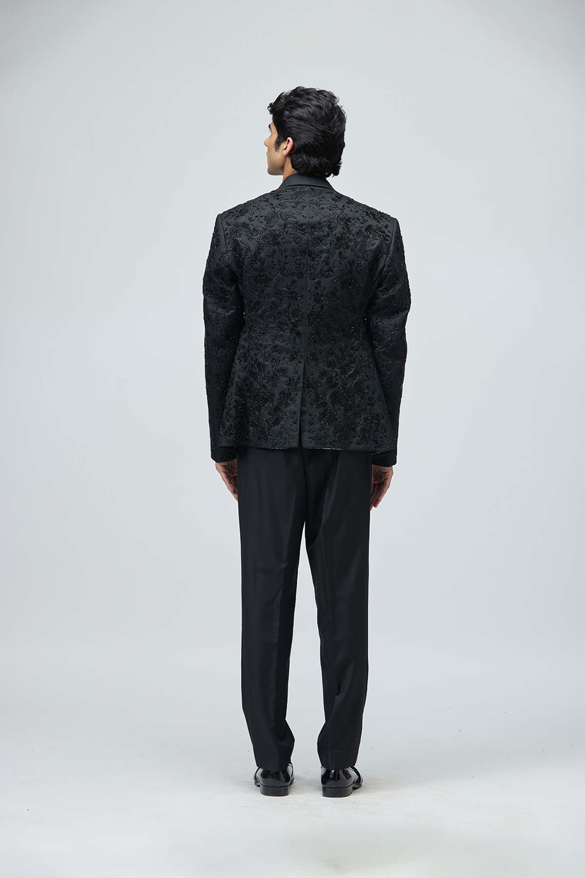 Black Floral Embellished Tuxedo Set