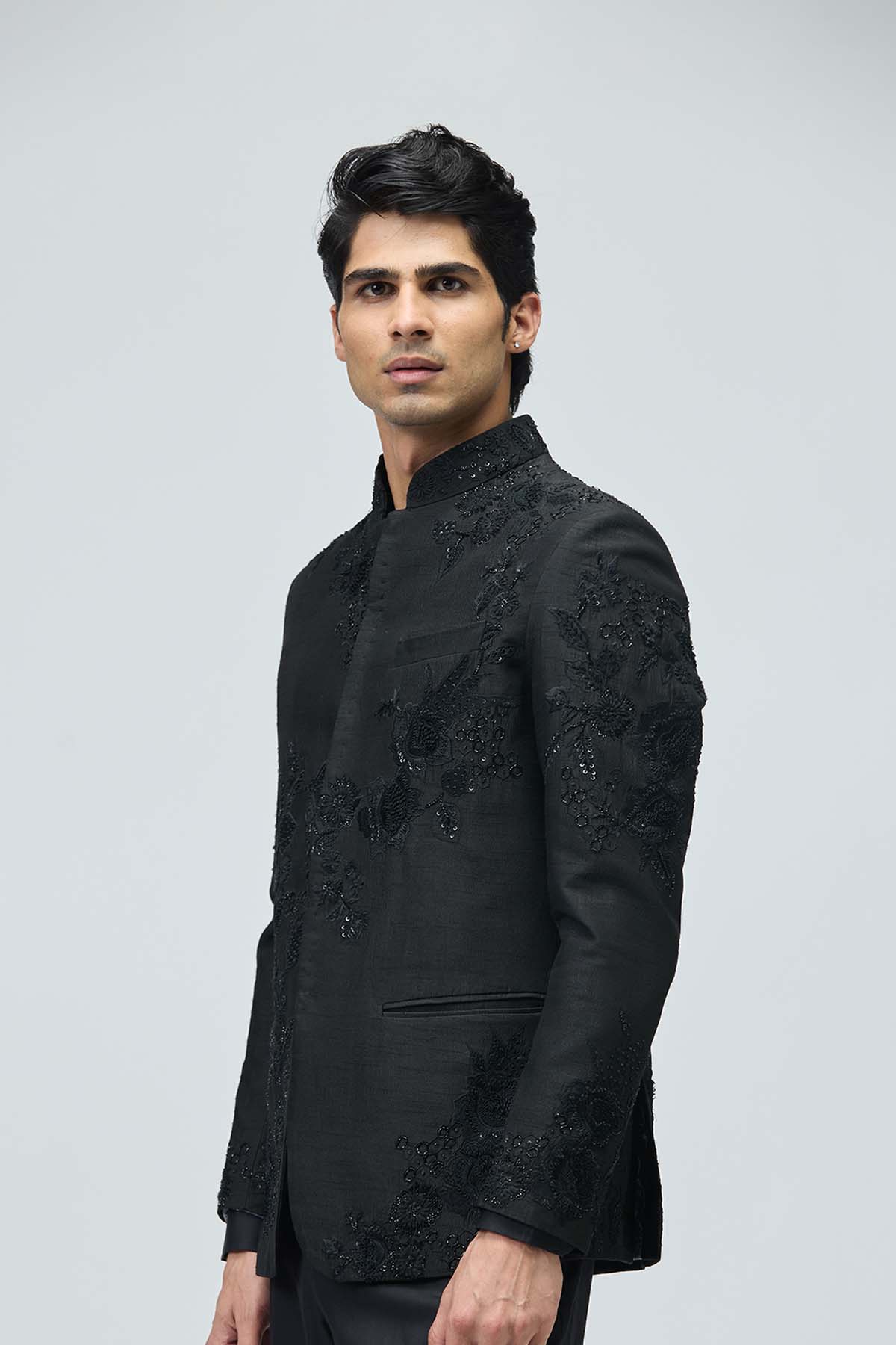 Black Embroidered Bandhgala Set