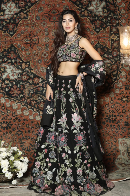 Bahaar Rohatgi In Black Embroidered Tulle Lehenga Set