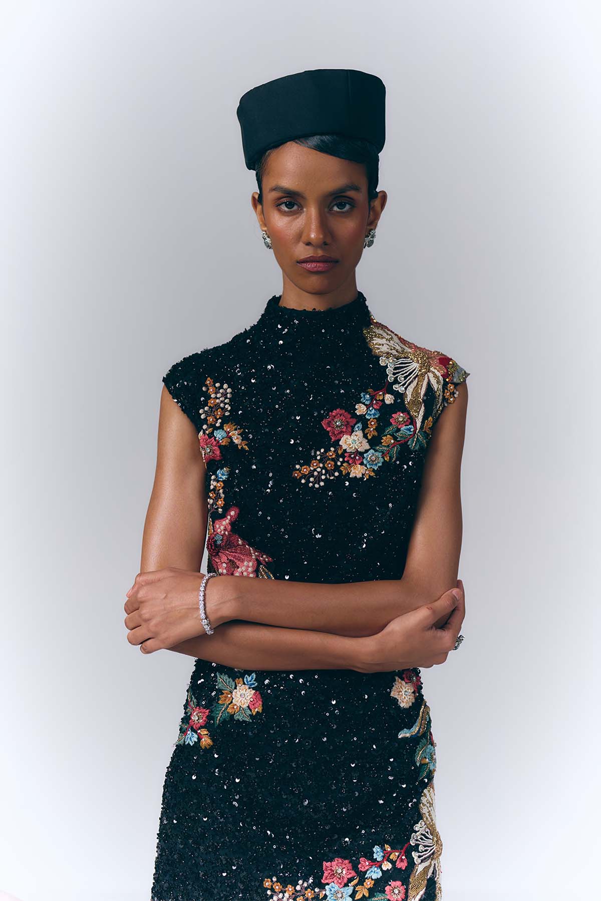 Midnight Bloom Sequin Mini Dress