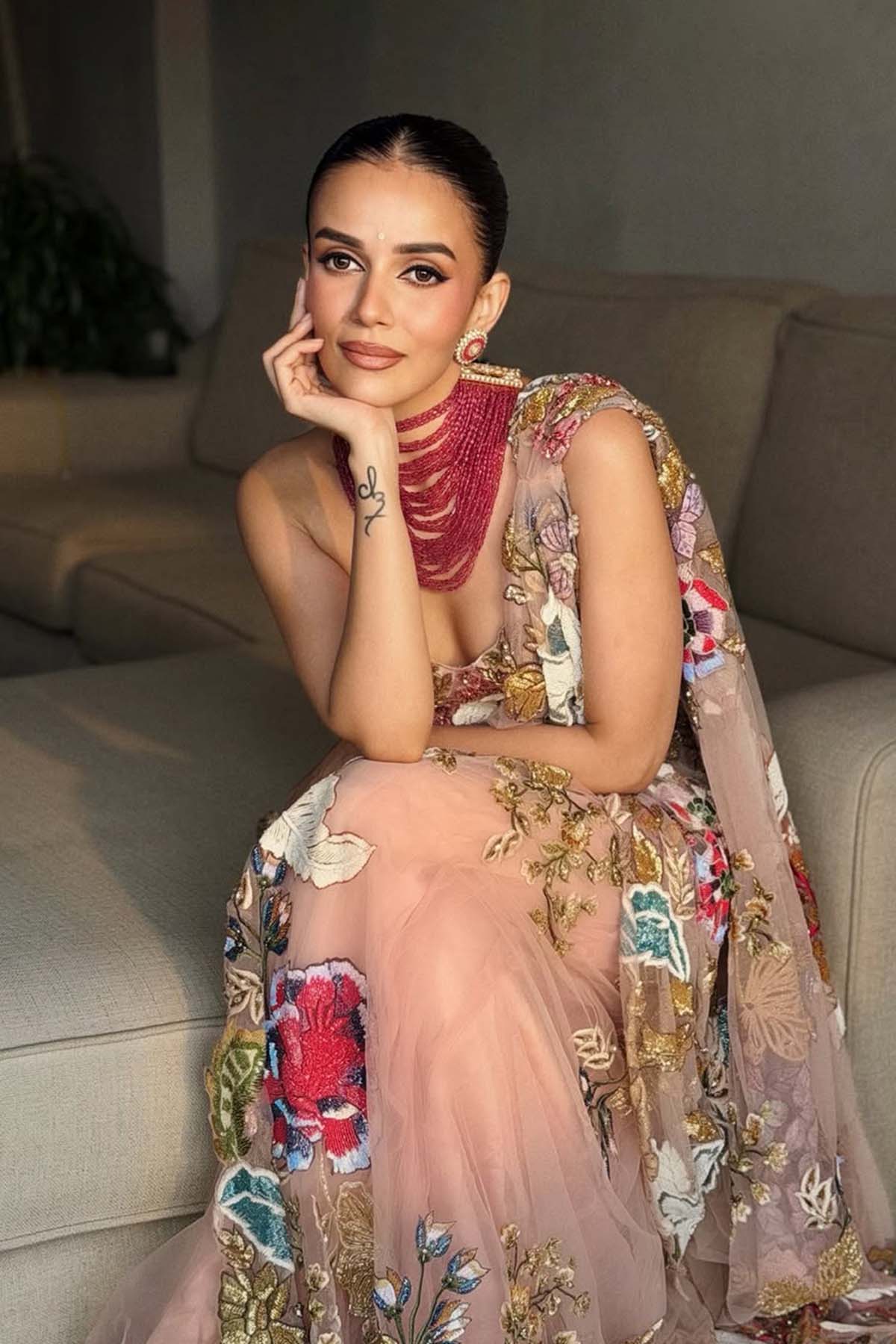 Komal pandey X Ethereal Blush Drape Saree