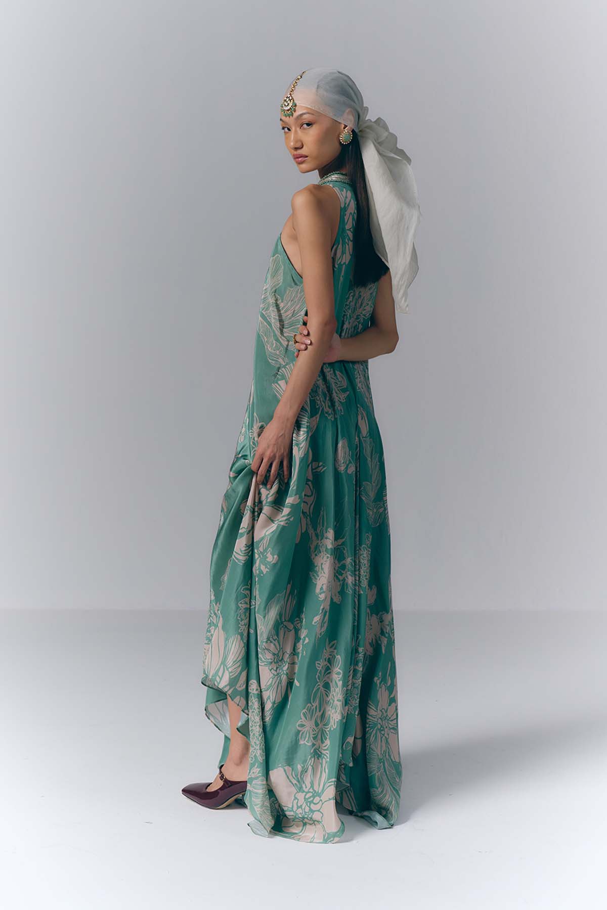 Aqua Whisper printed Long Dress
