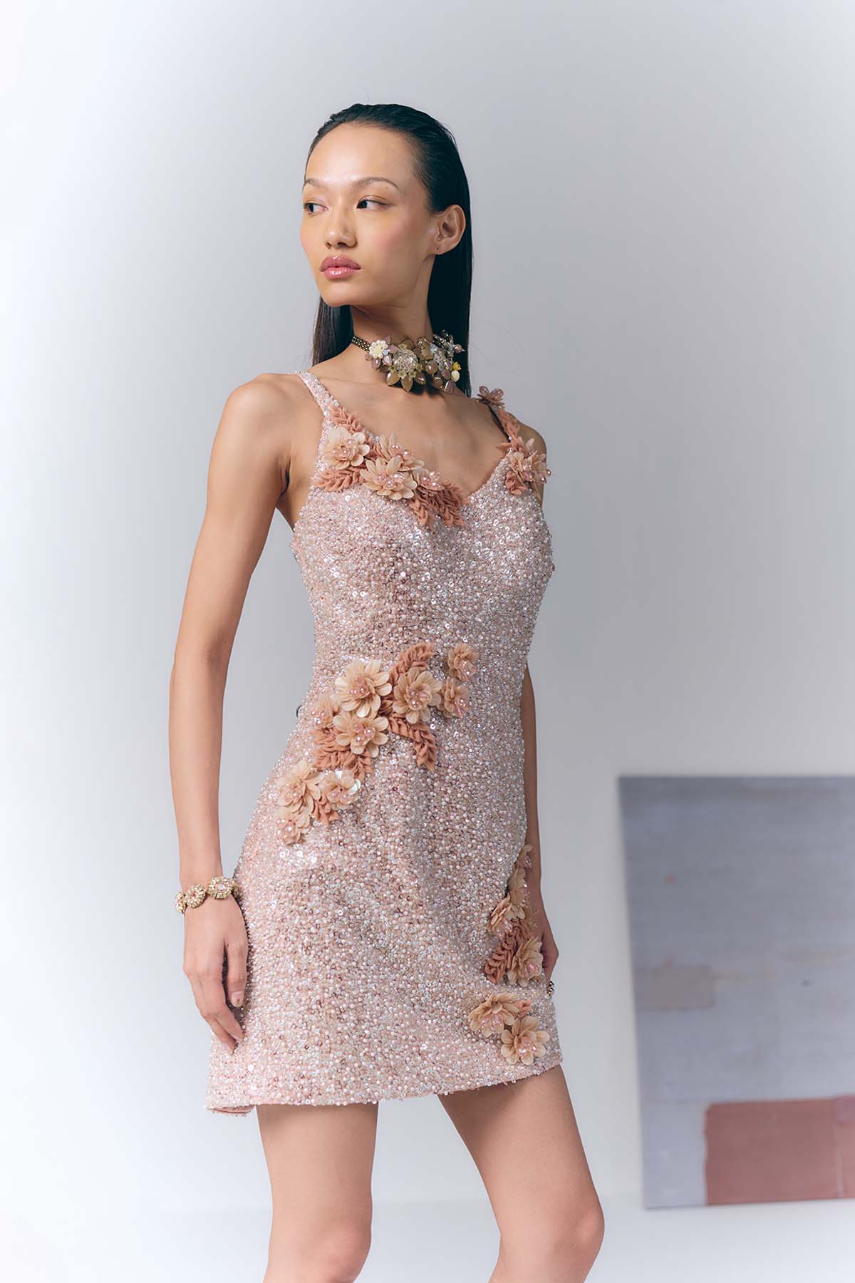 Floral Embellished Mini Dress