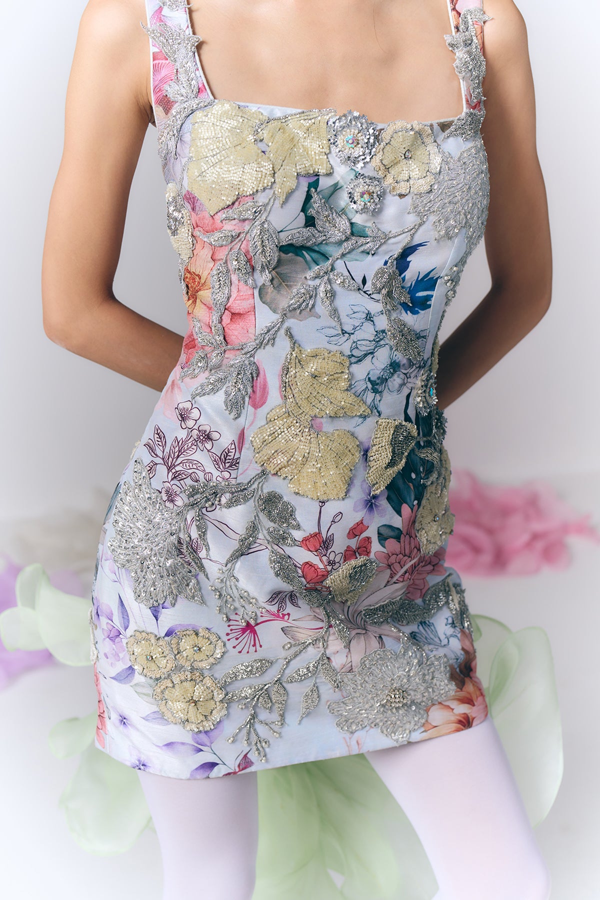 Printed Embroidered Short Dress