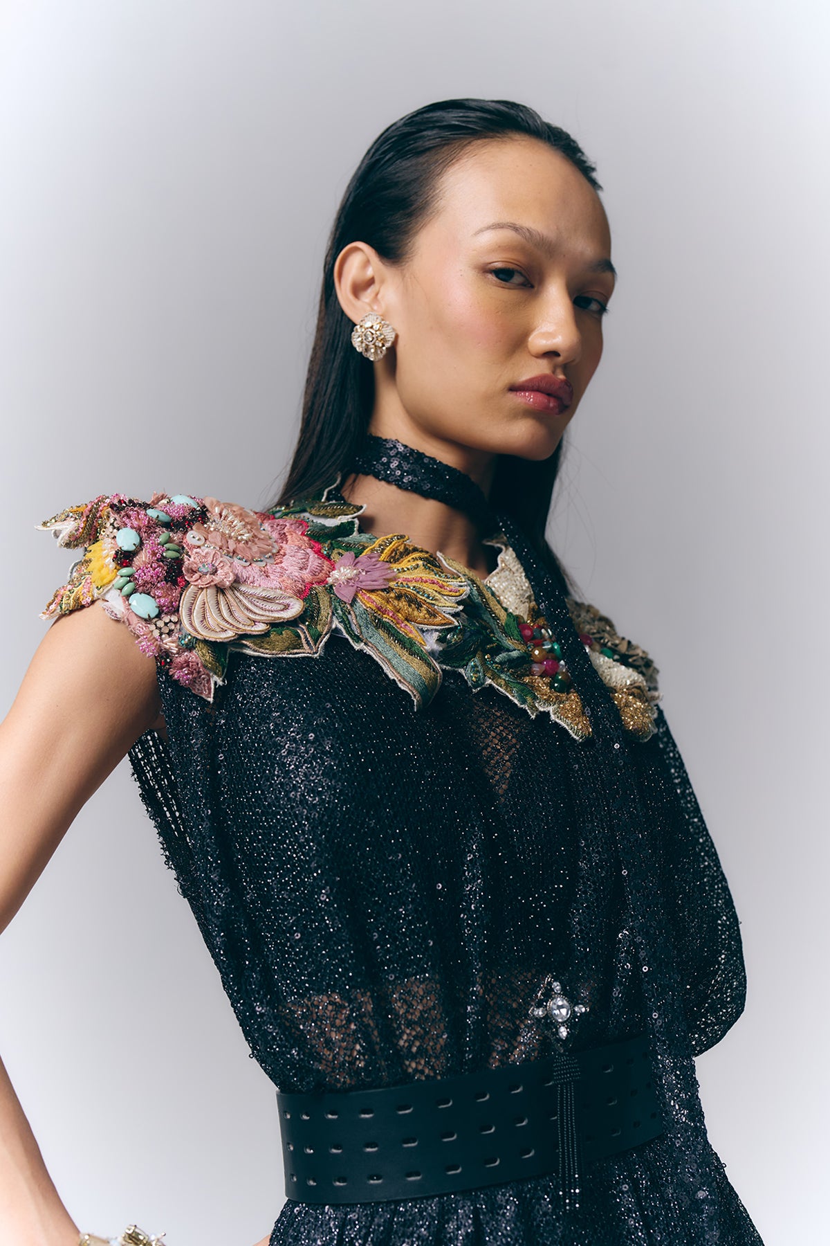 Asymmetric applique Dress