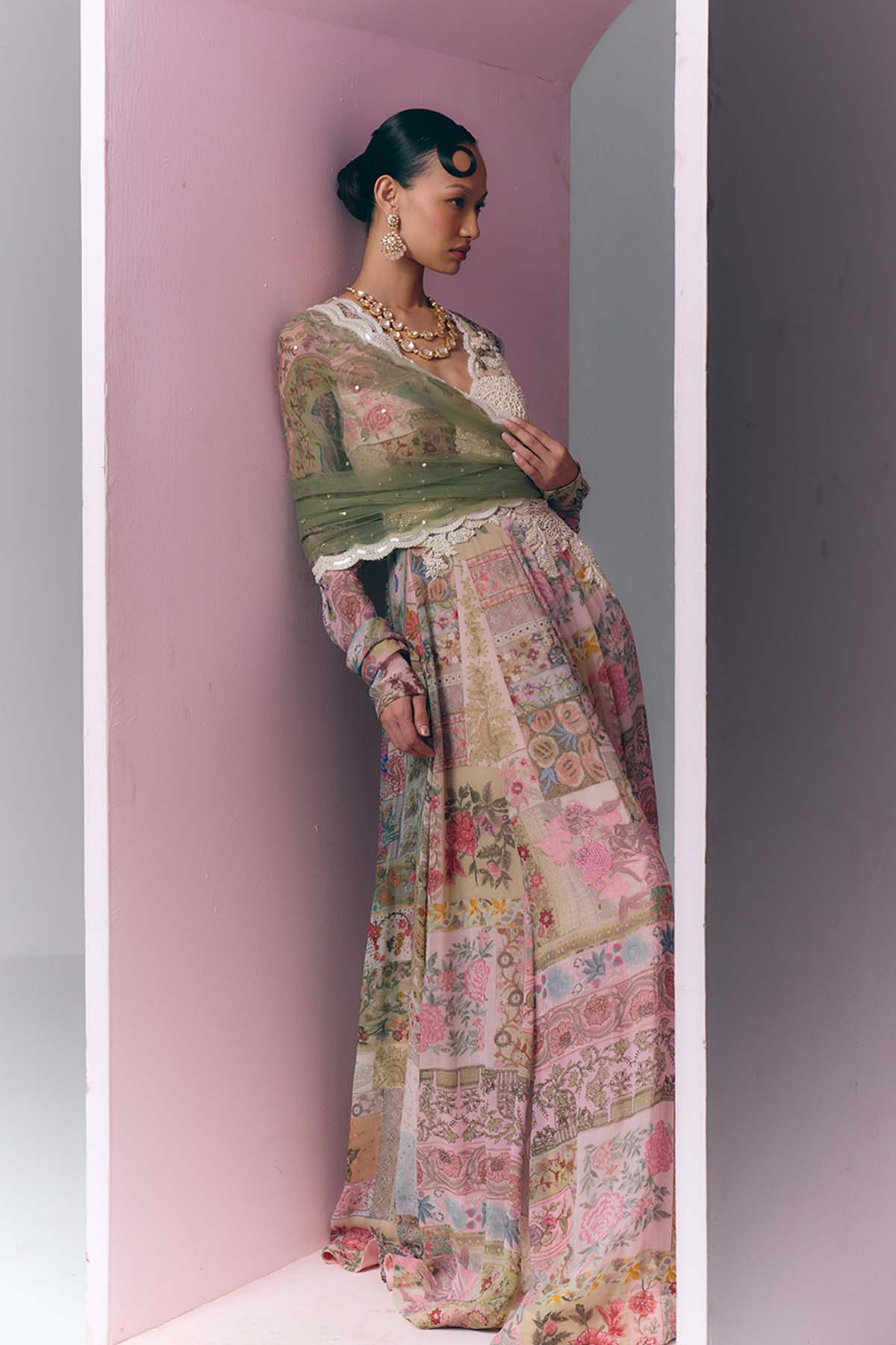 Patchwork Embroidered Anarkali Set