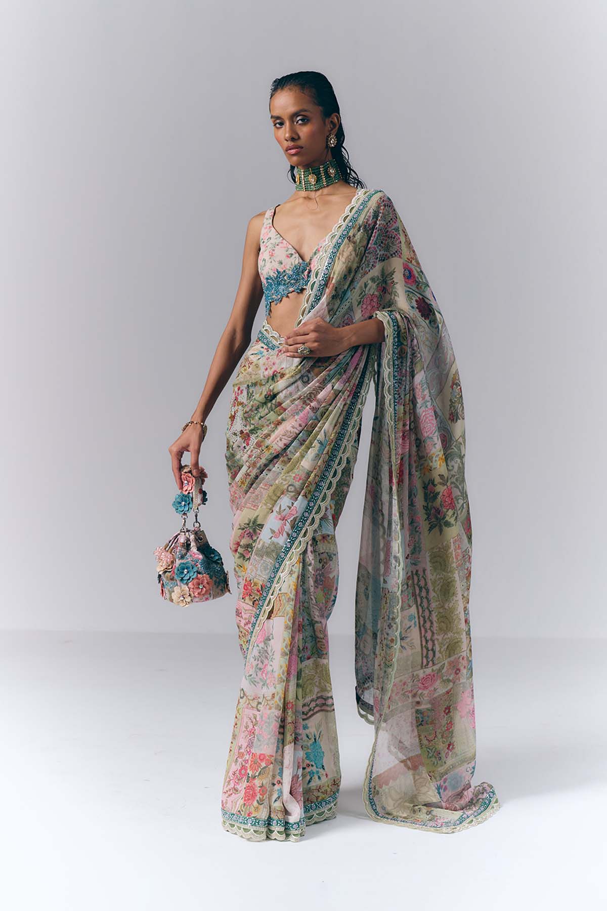 Botanical Mosaic Saree