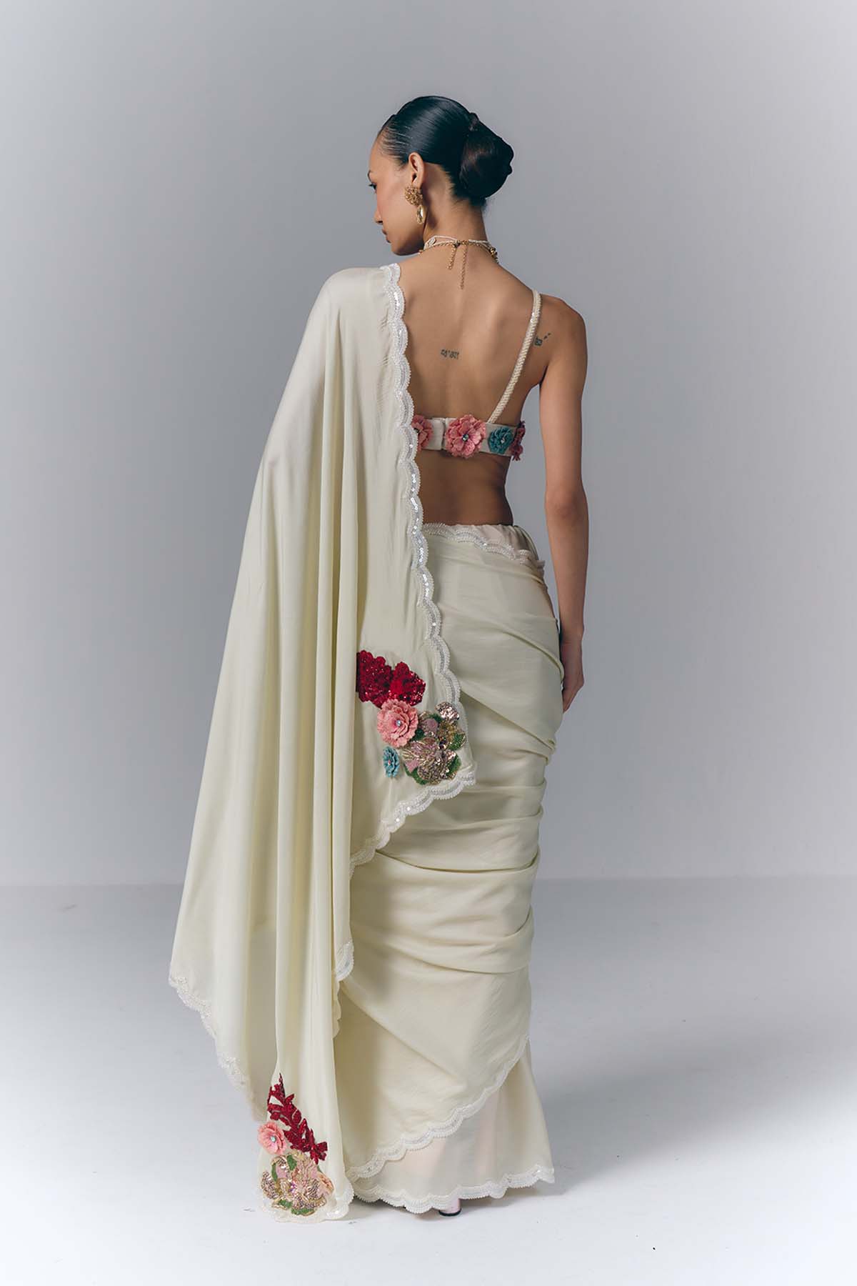 Ivory Blossom Drape Saree Set