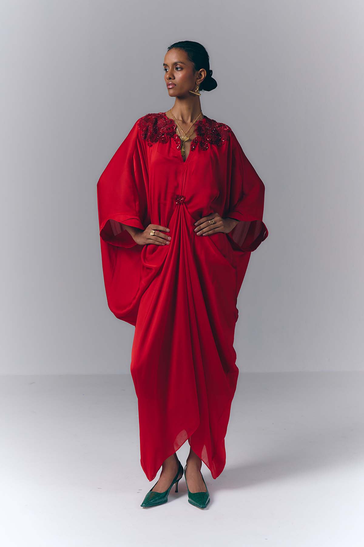 Crimson Draped Kaftan