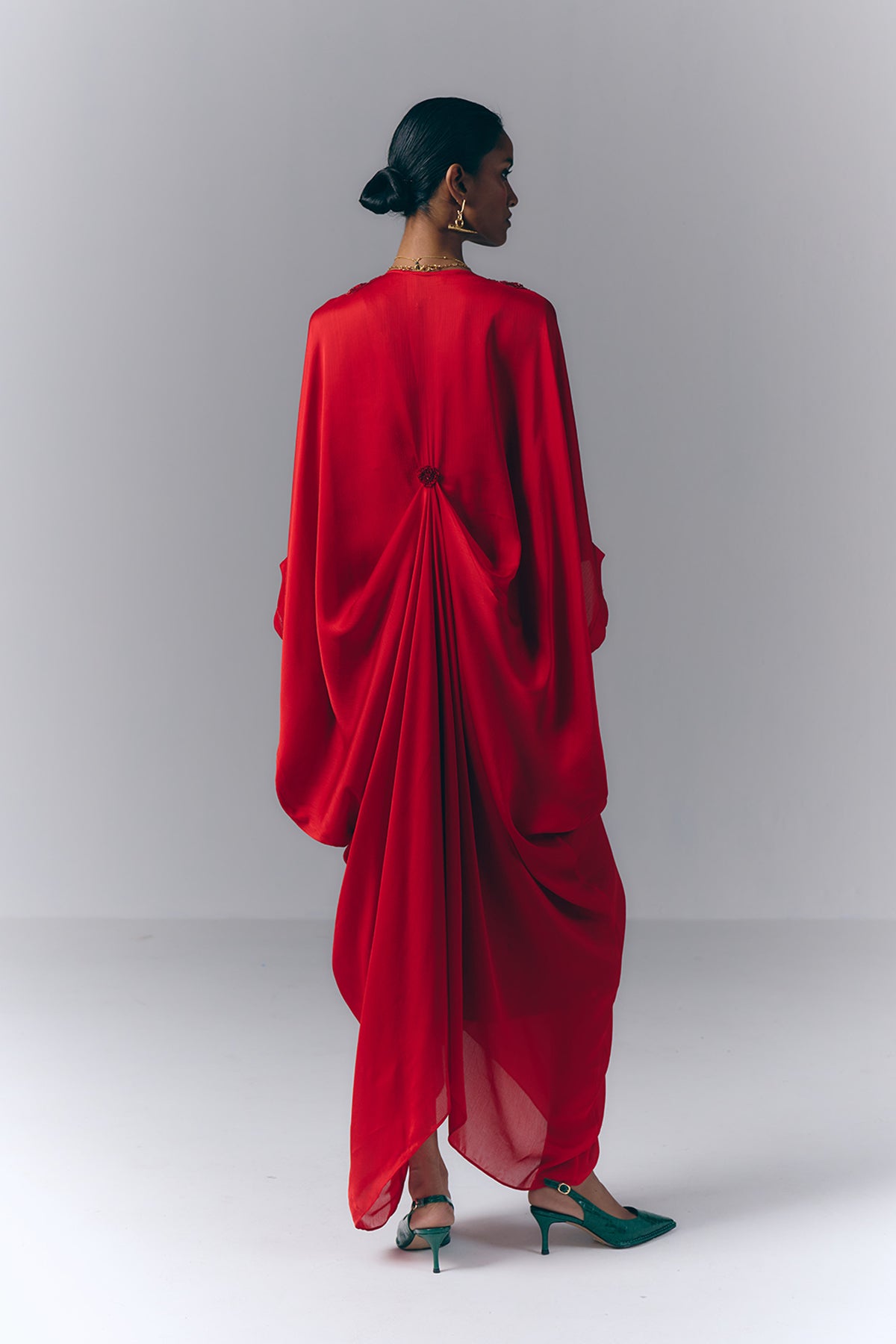 Crimson Draped Kaftan