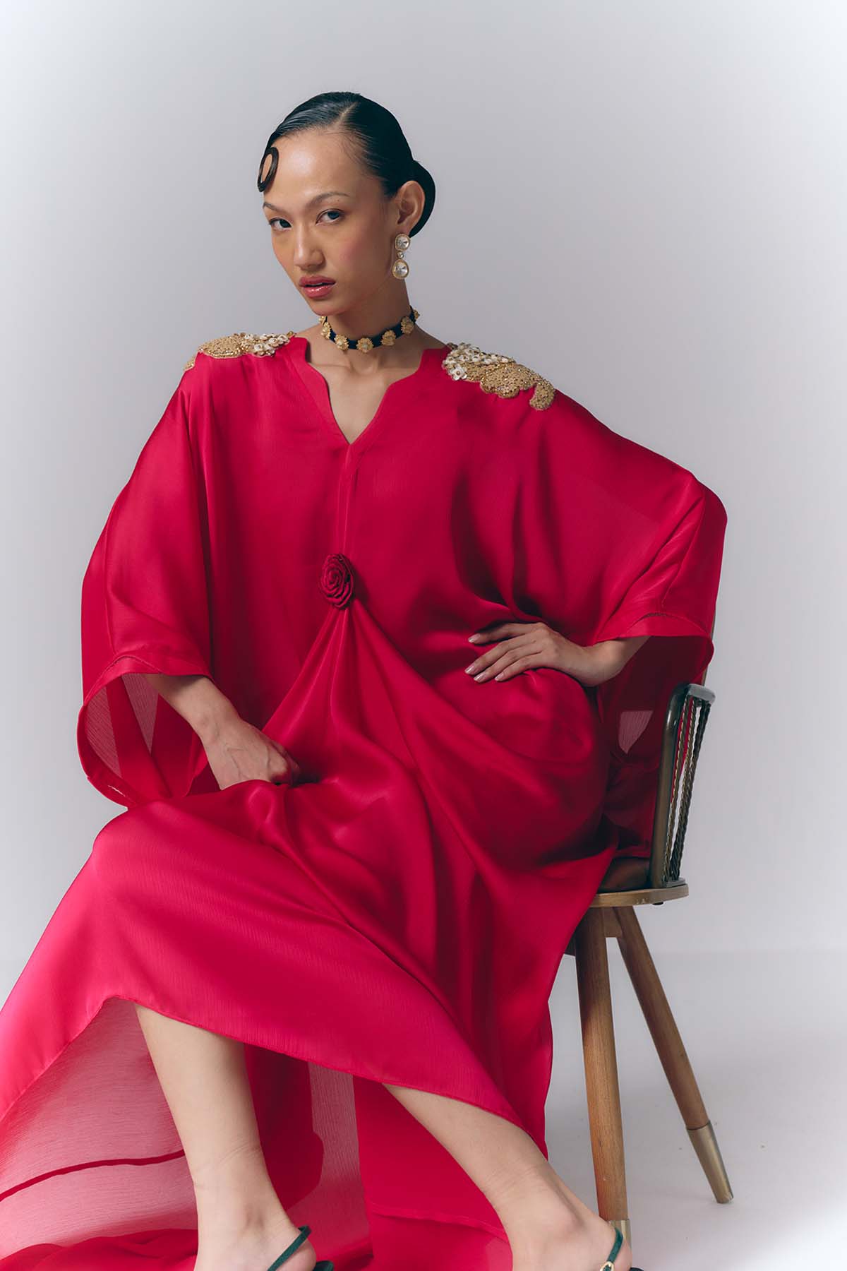 Rani Pink Applique Draped Kaftan