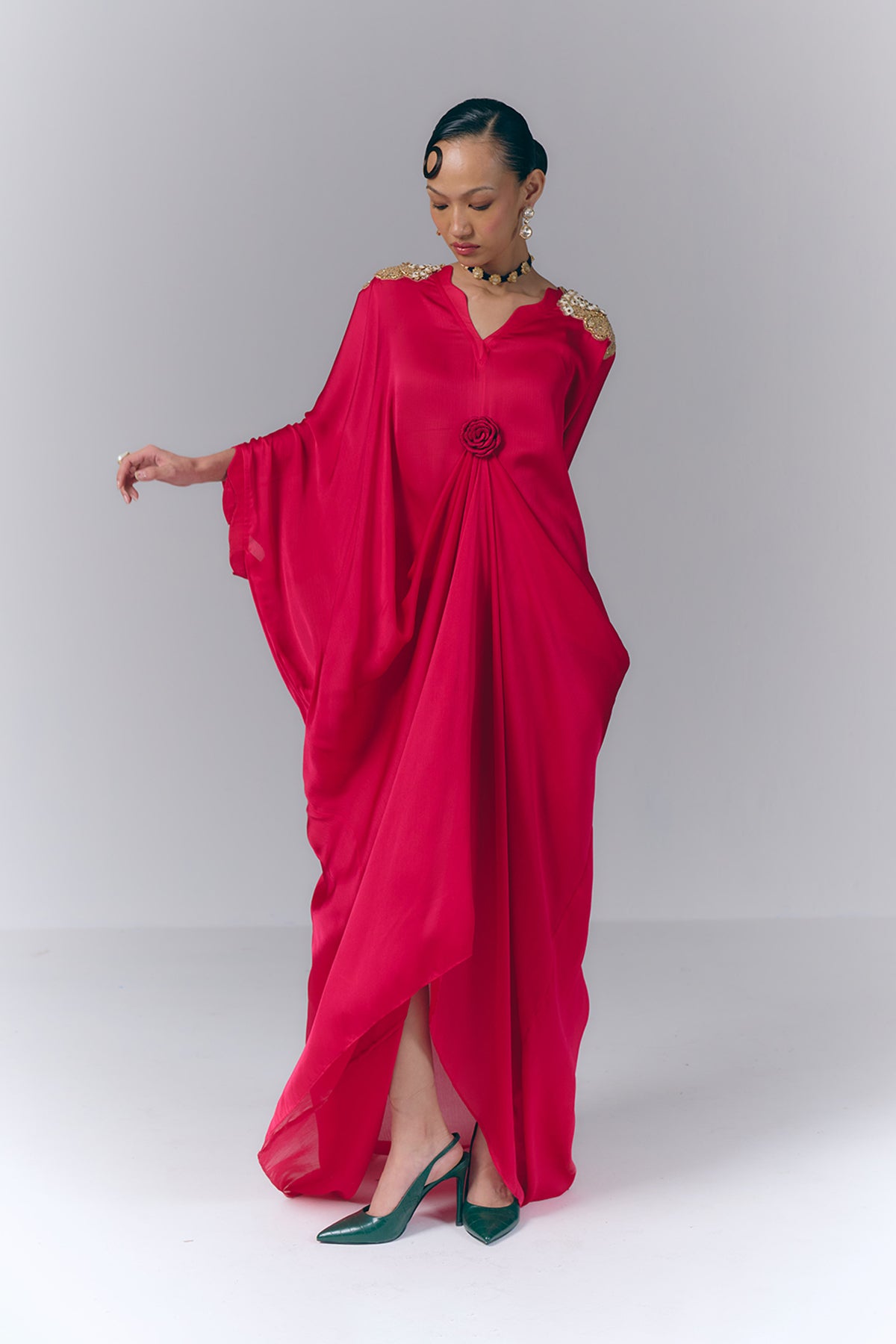 Rani Pink Applique Draped Kaftan