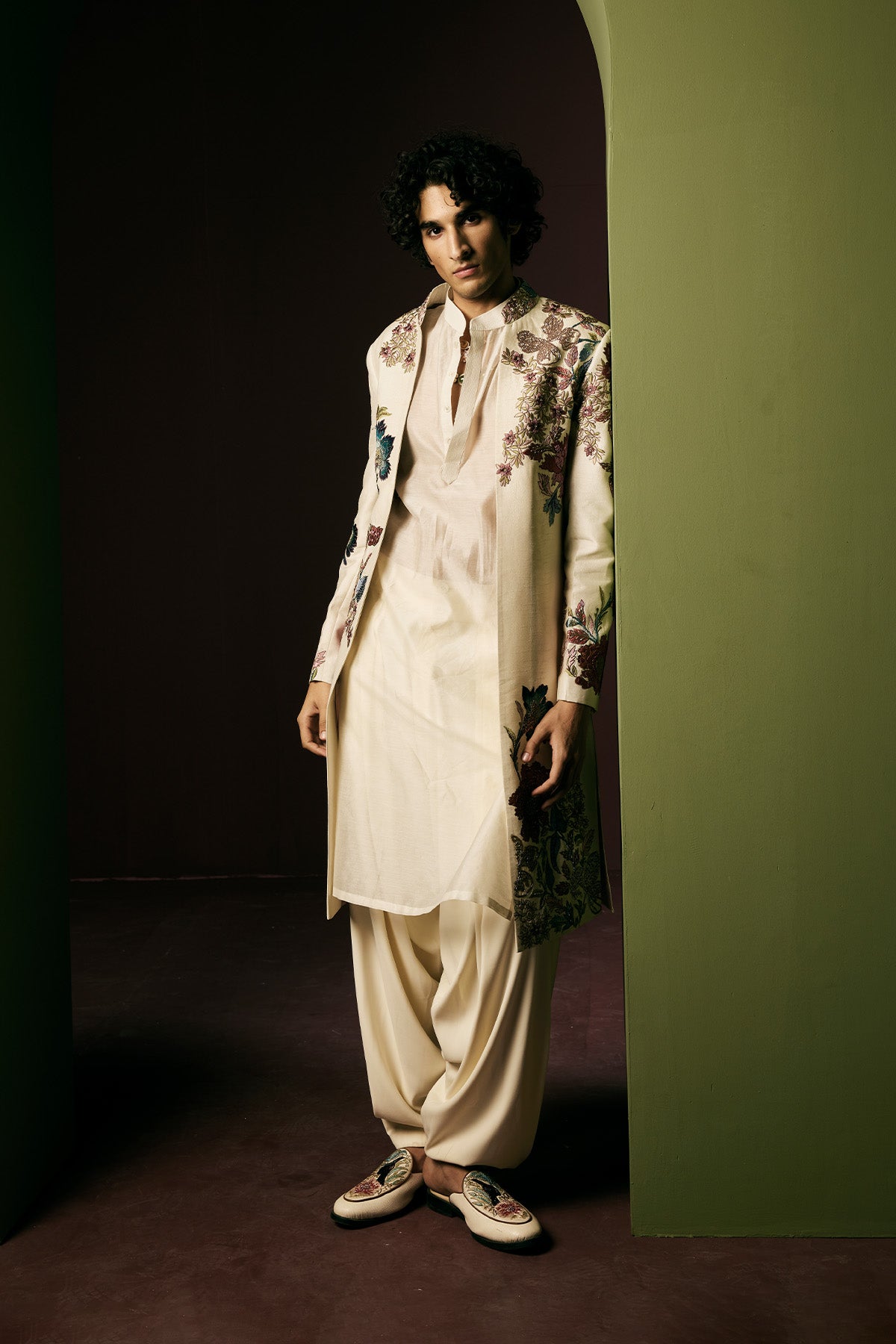 Ivory Embroidered Sherwani Set