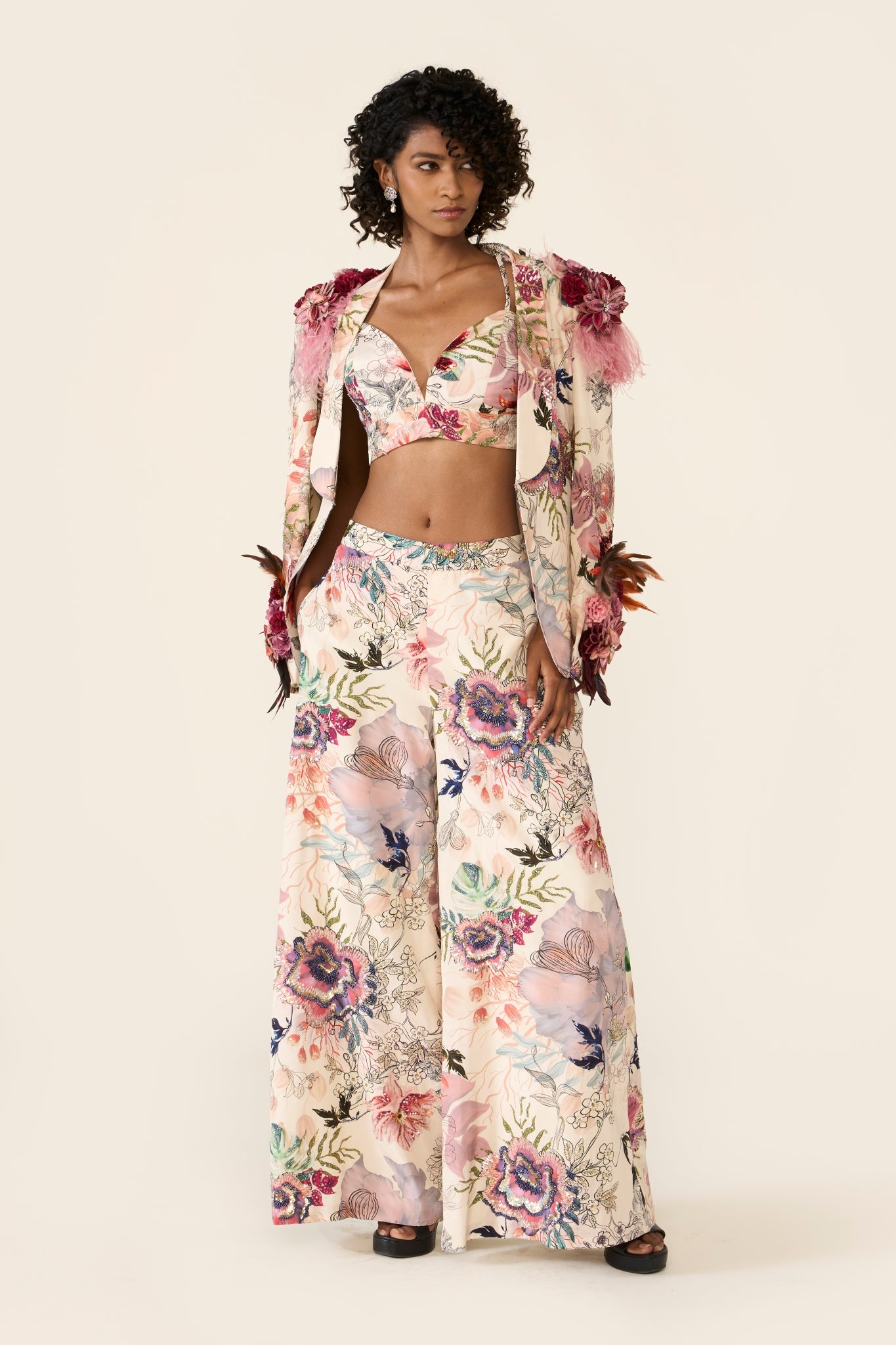 Ivory Printed Short Jacket Set Varun Bahl1