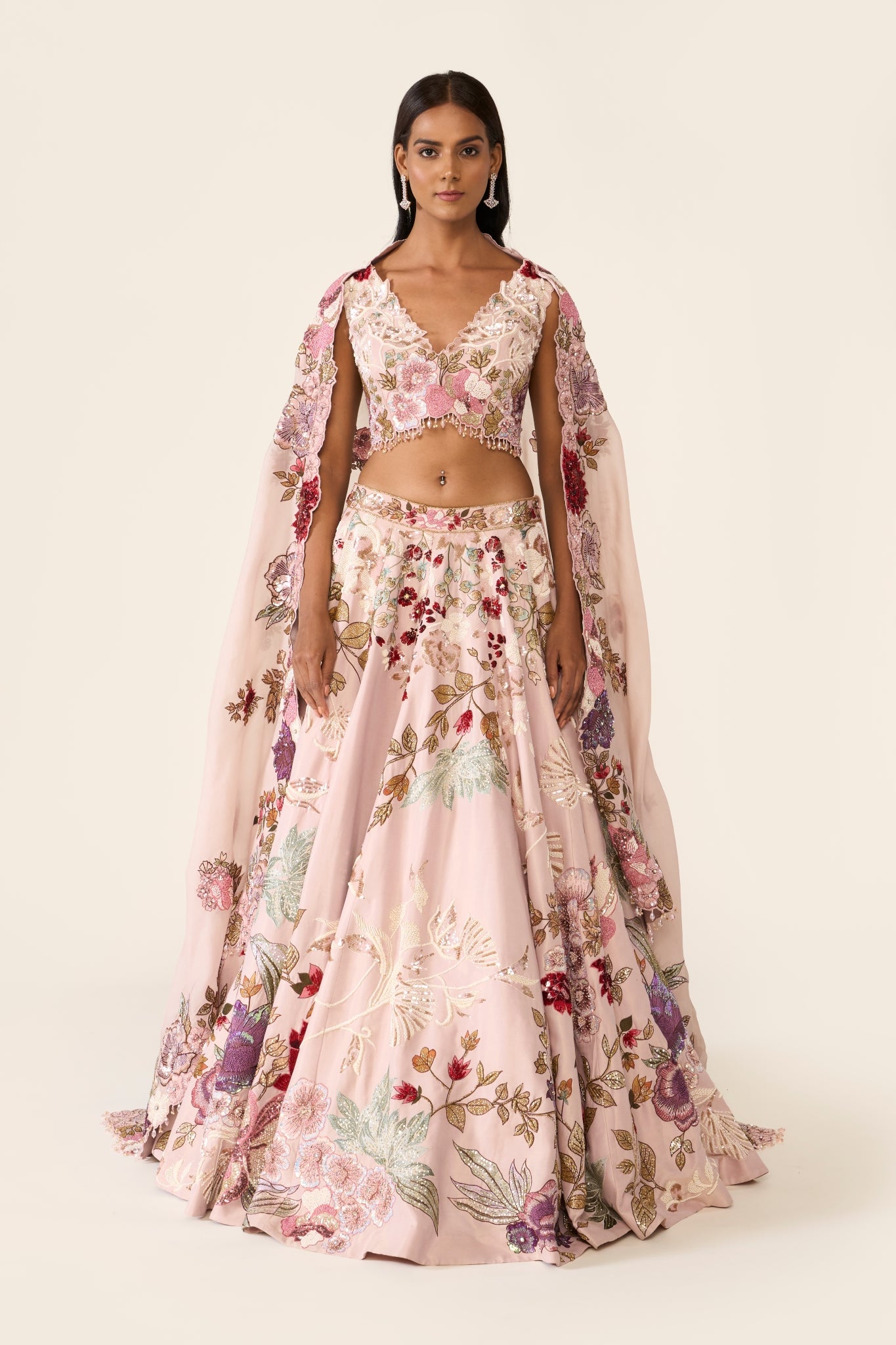 Pink Lurex, Organza Embroidered Lehenga Set