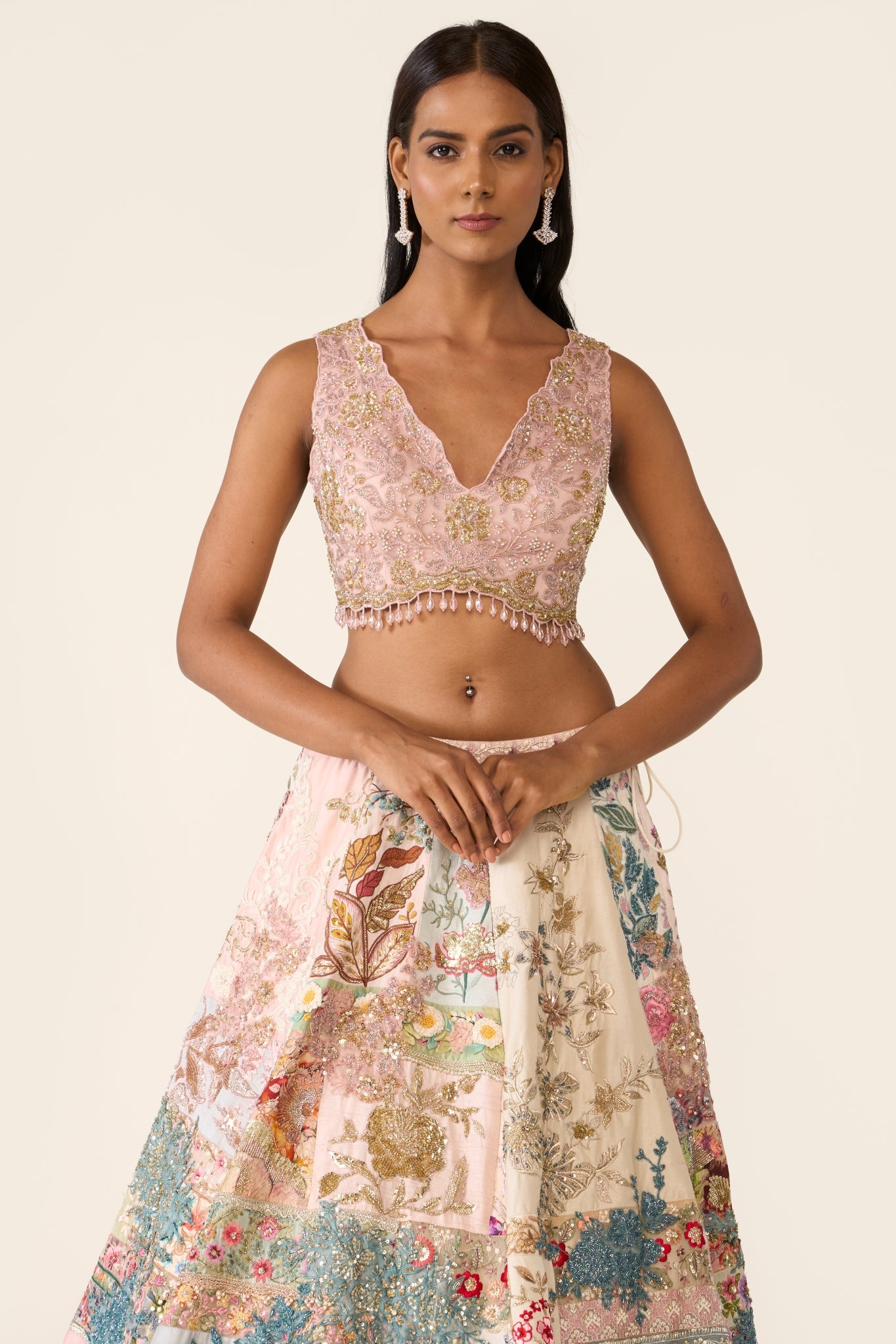 Linear Patchwork Lehenga Set