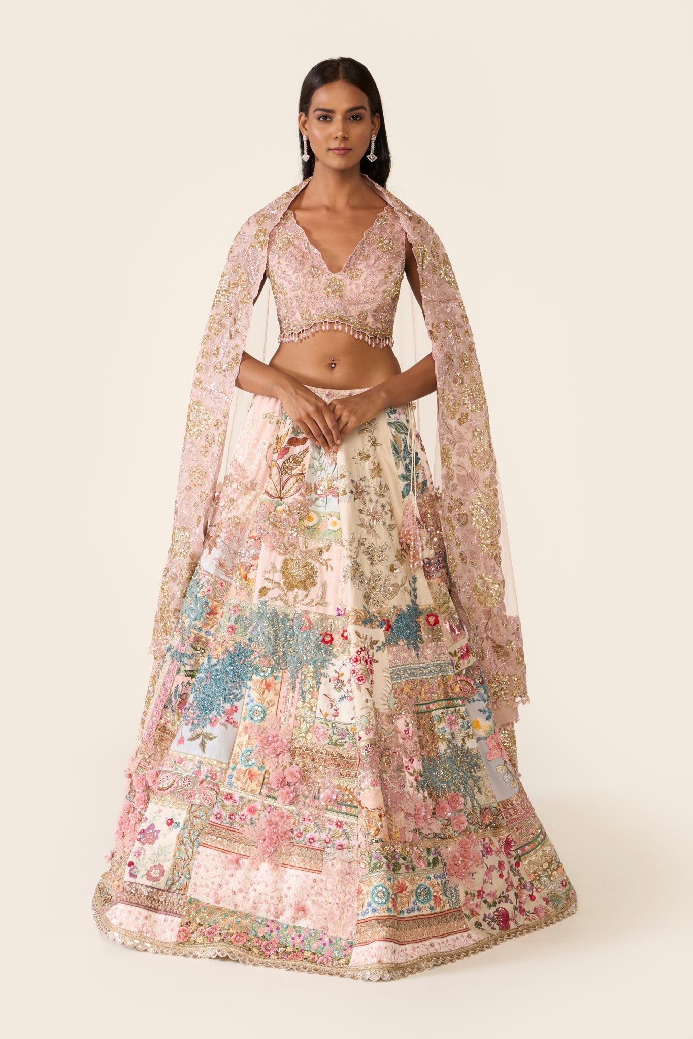 Multicolor Silk Embroidered Lehenga Set
