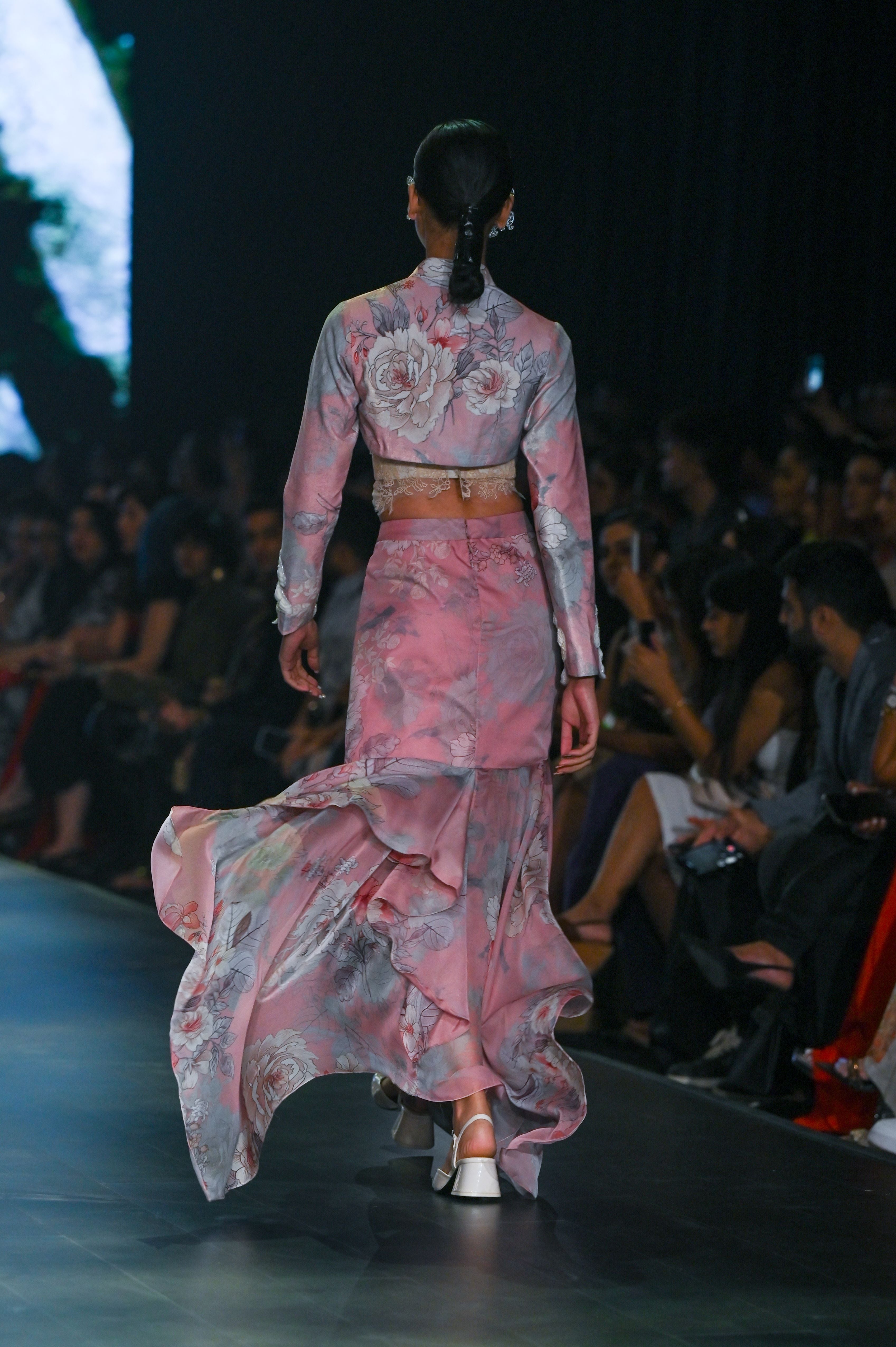 PINK PRINTED SKIRT SET WITH BOLERO