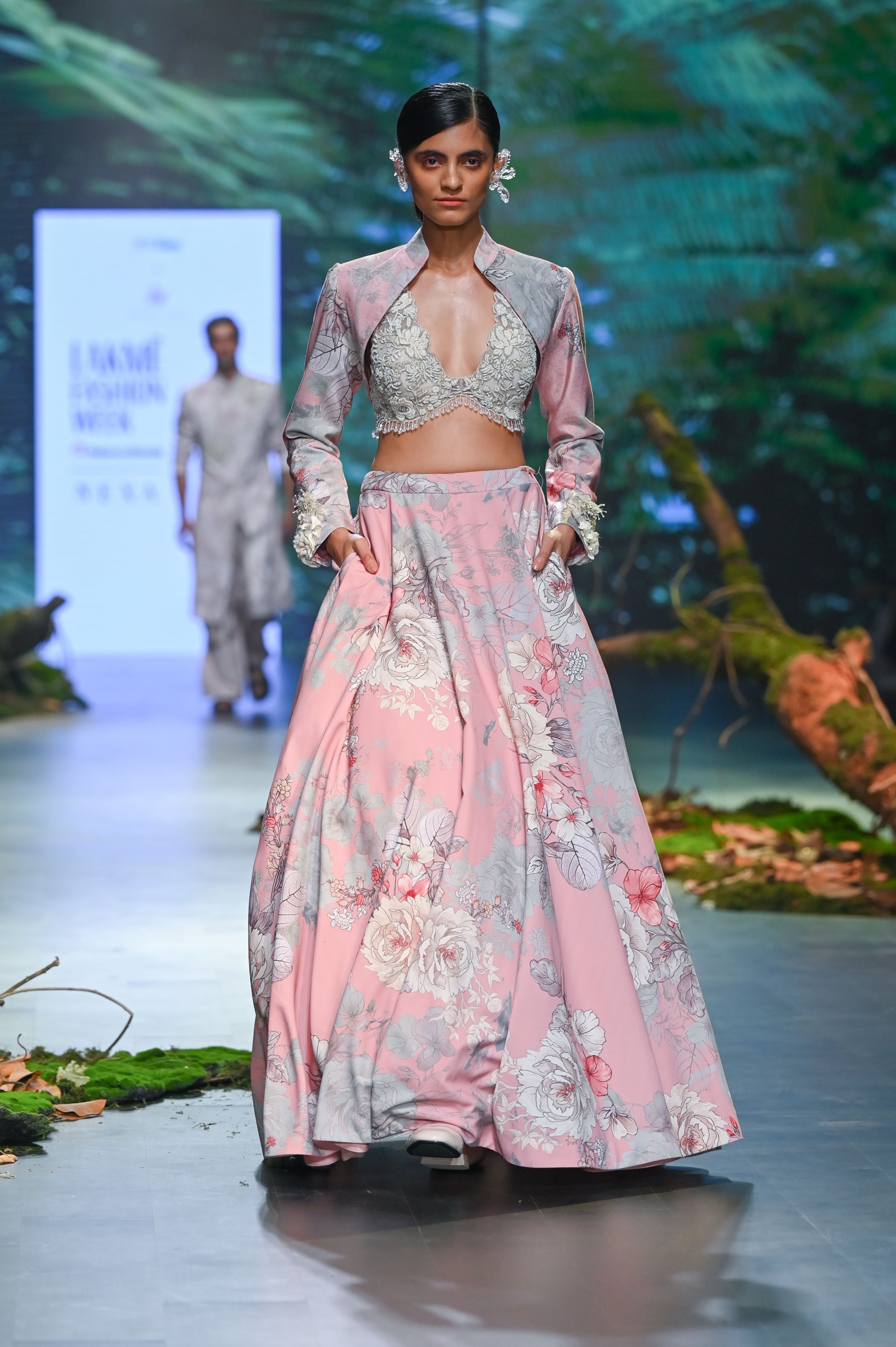 PINK PRINTED LEHENGA SET WITH BOLERO