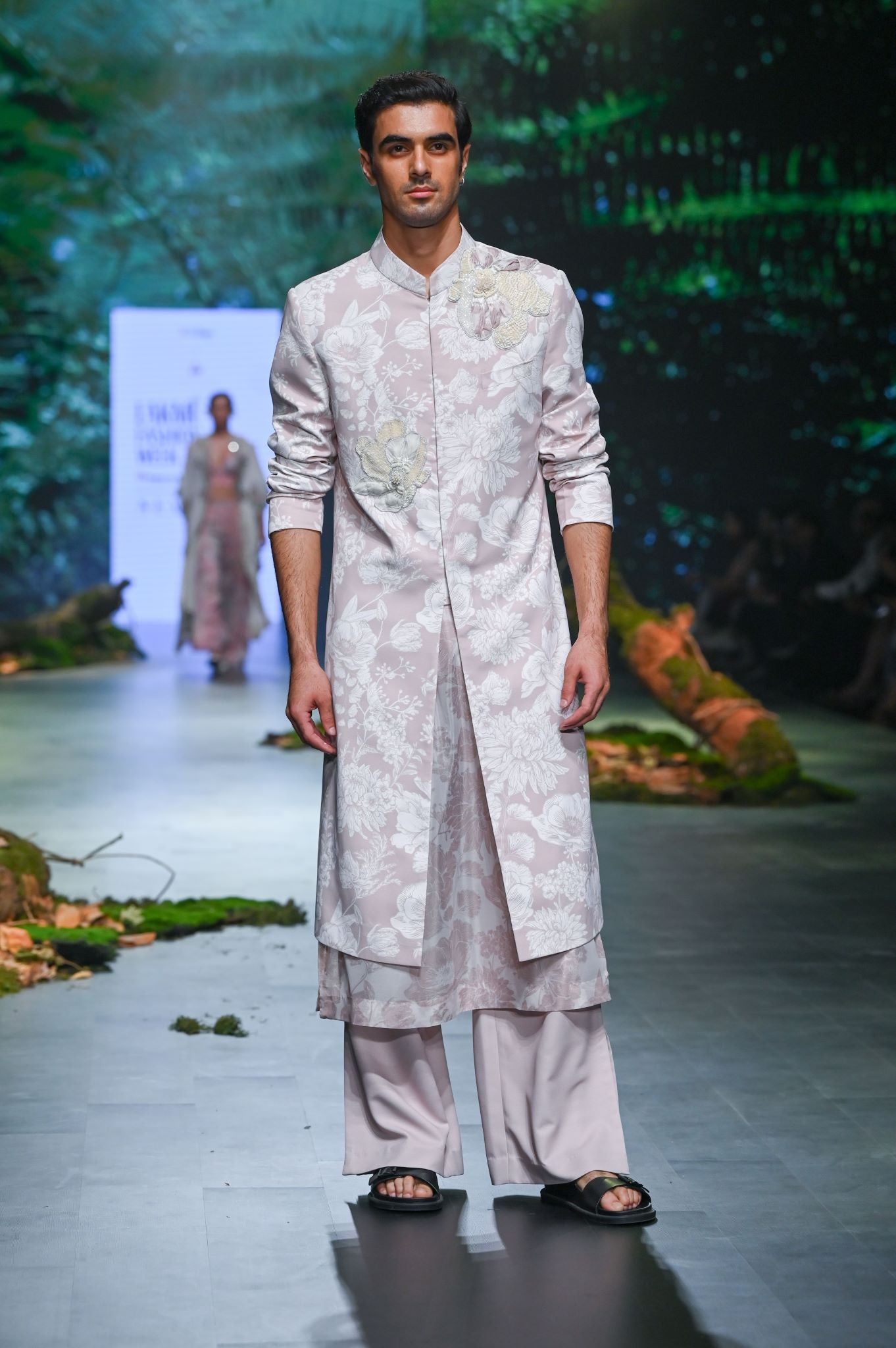 IVORY & BEIGE PRINTED SHERWANI SET