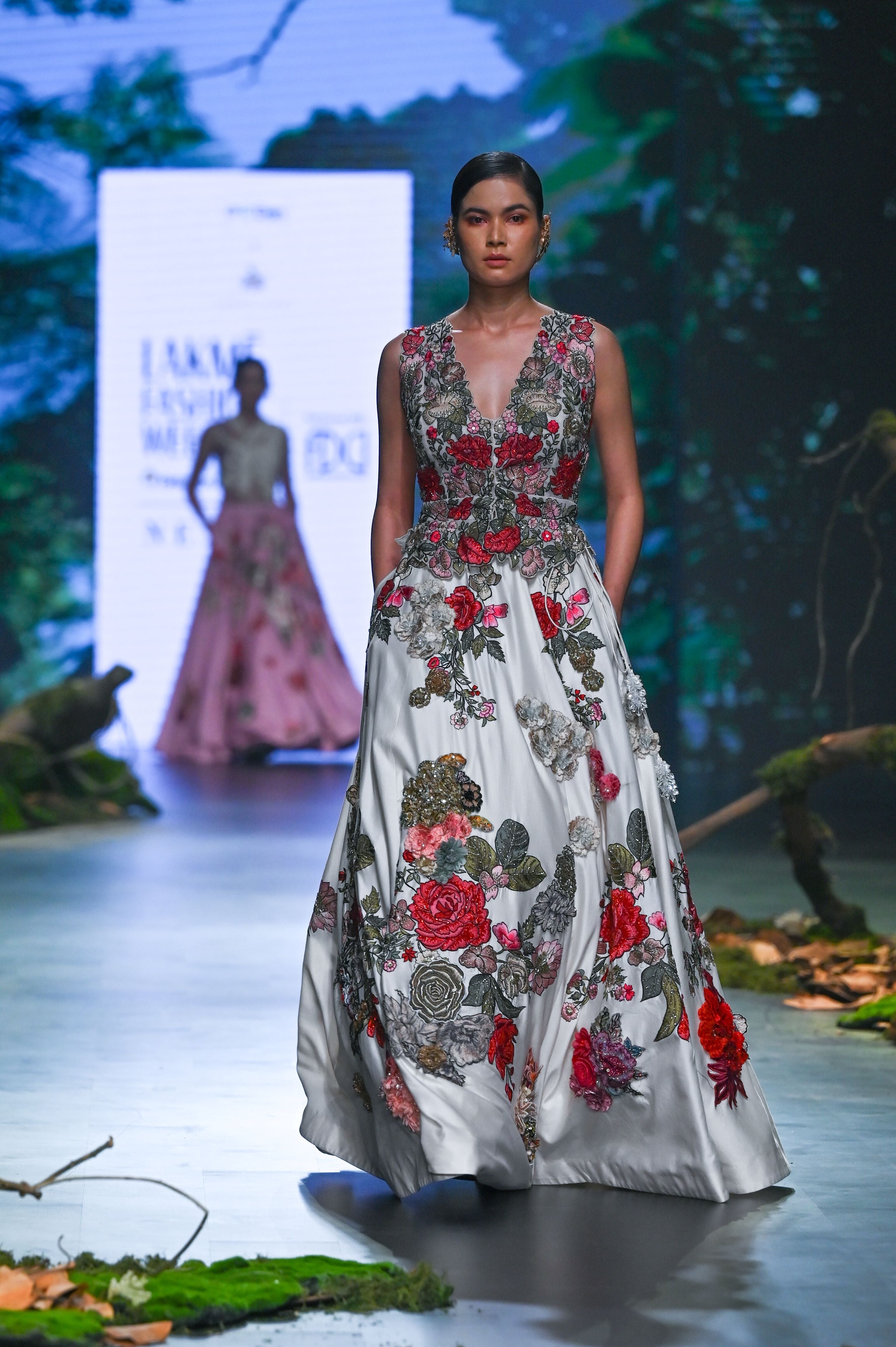 Ivory Chanderi Embroidered Lehenga Set