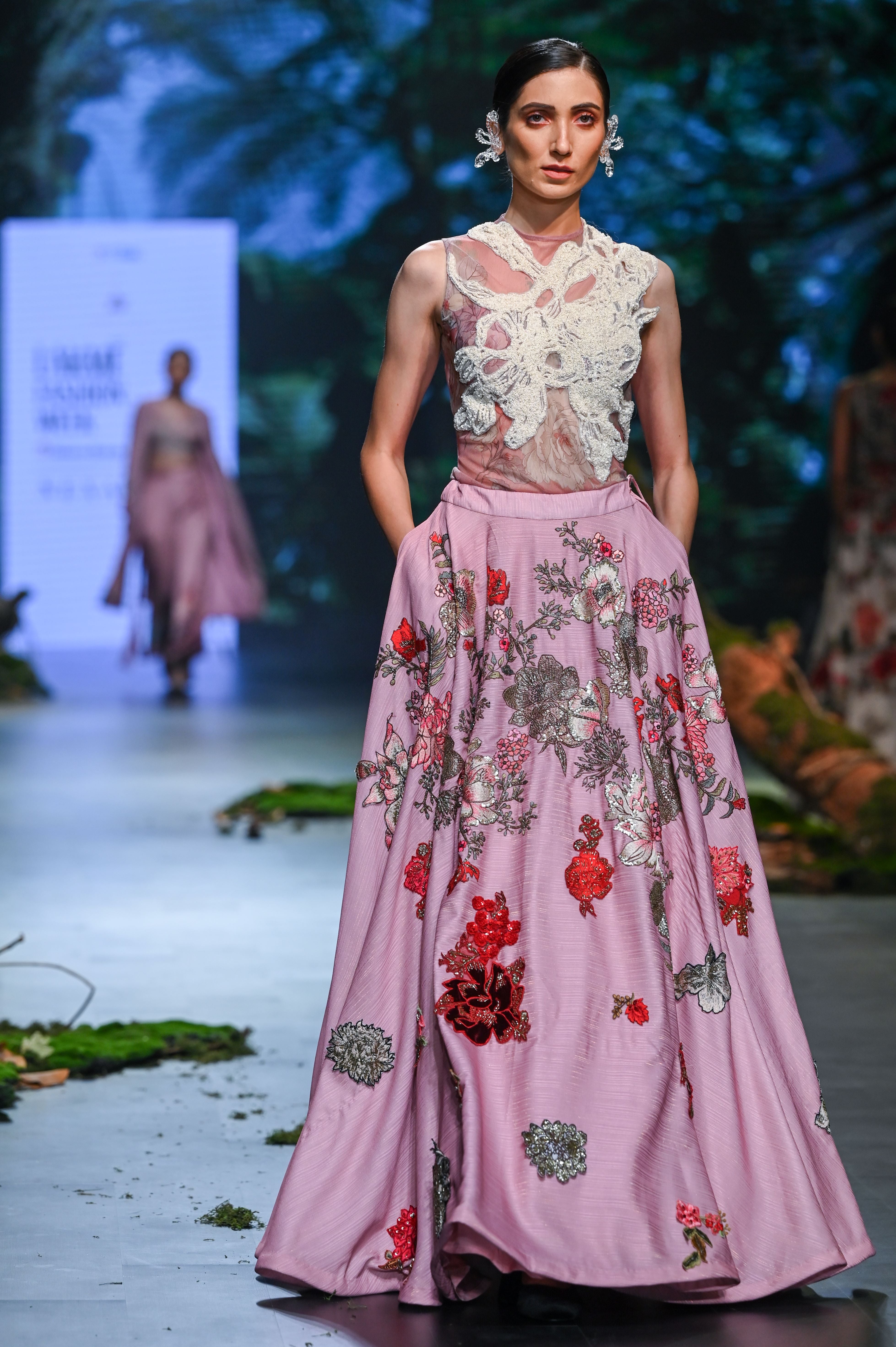 Pink Lurex Embroidered Lehenga Set