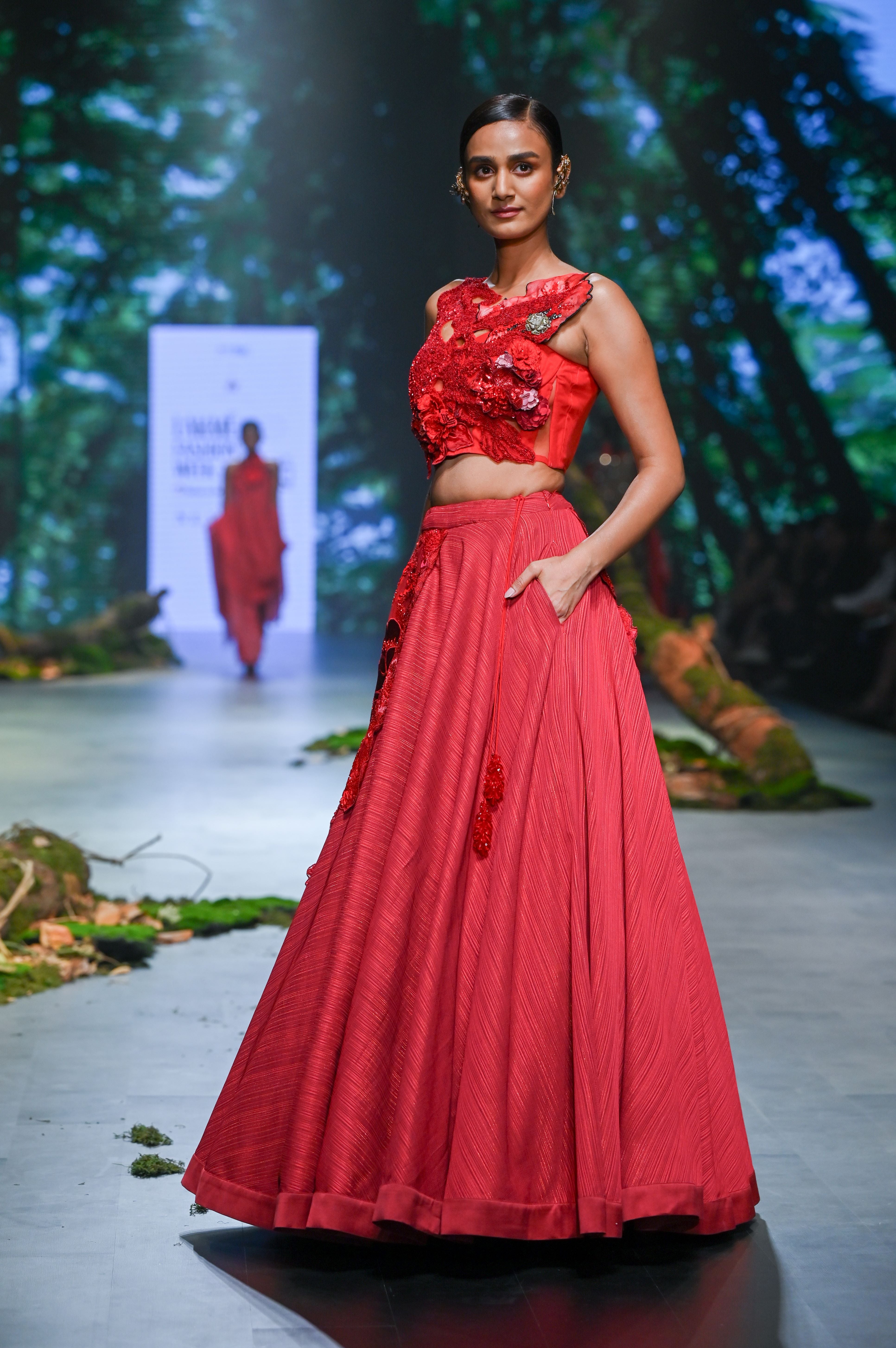 RED EMBROIDERED LEHENGA SET