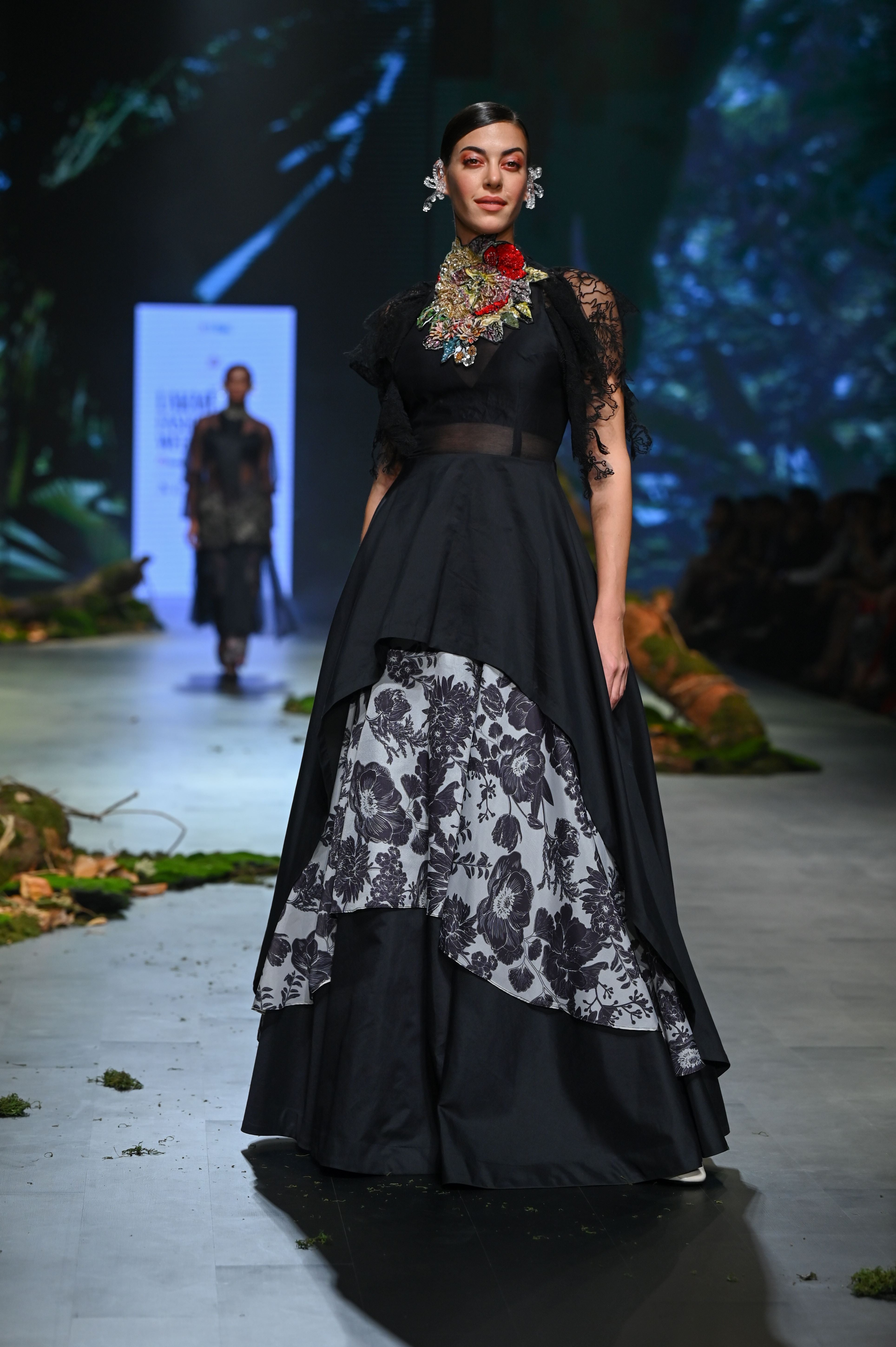 Black Asymmetric Lehenga Set